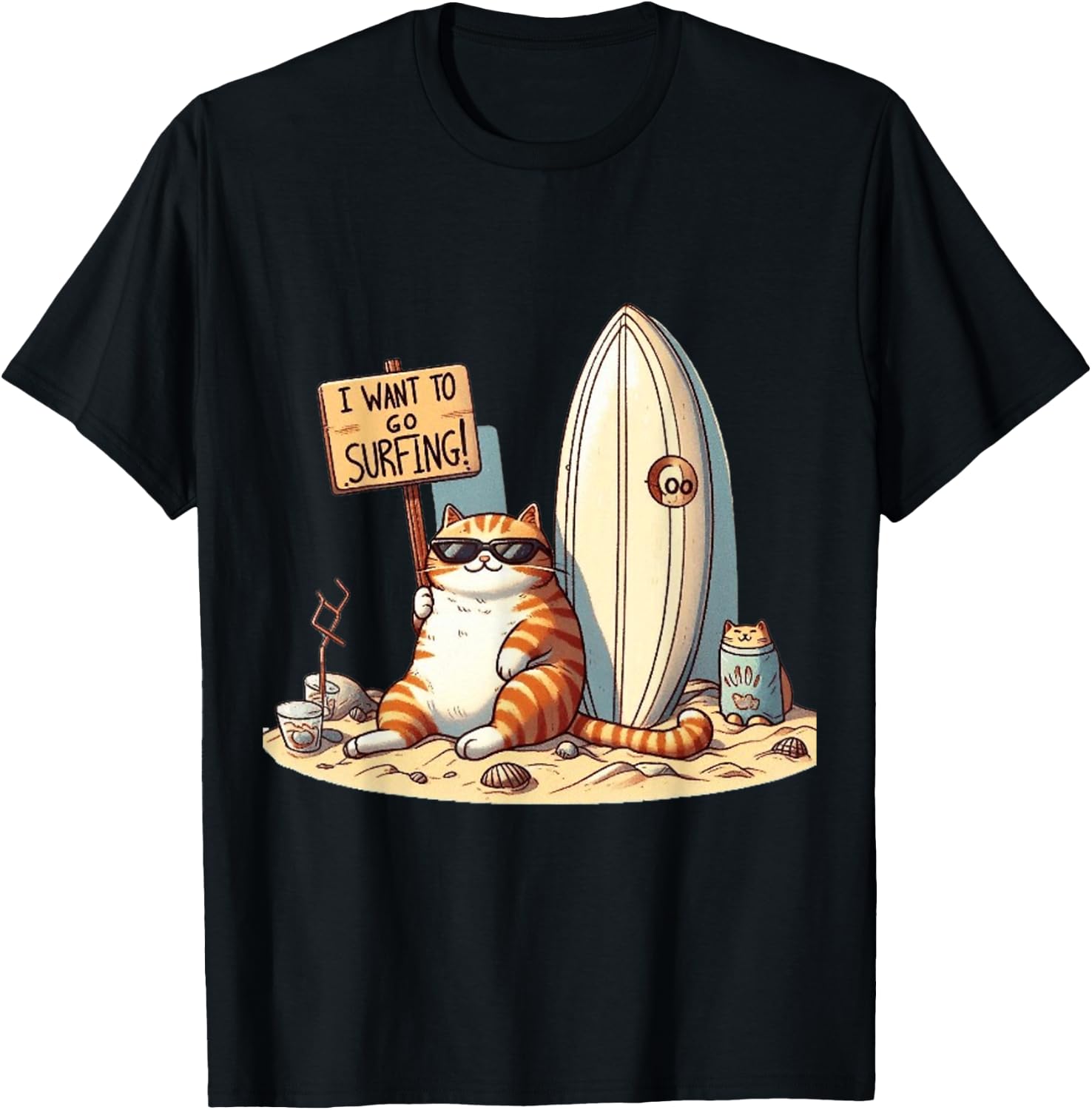 I want to go surfing ,The Call of the Waves T-Shirt - T-Shirt | Black