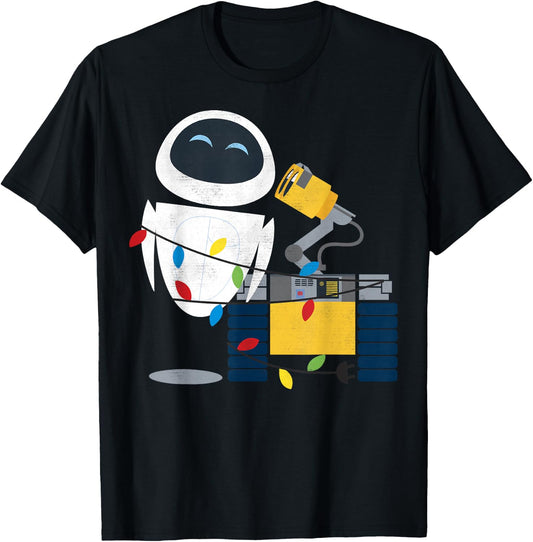 Disney Pixar Wall-E Eve Christmas Light Wrap Graphic Short Sleeve T-Shirt - T-Shirt | Black