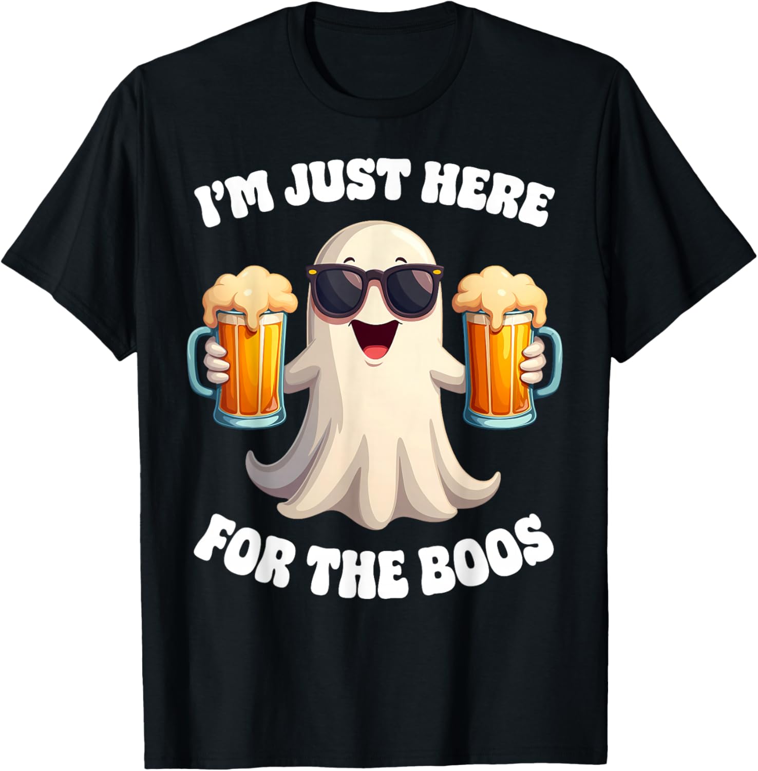 Funny I'm Just Here For The Boos Adult Halloween Costume T-Shirt - T-Shirt | Black