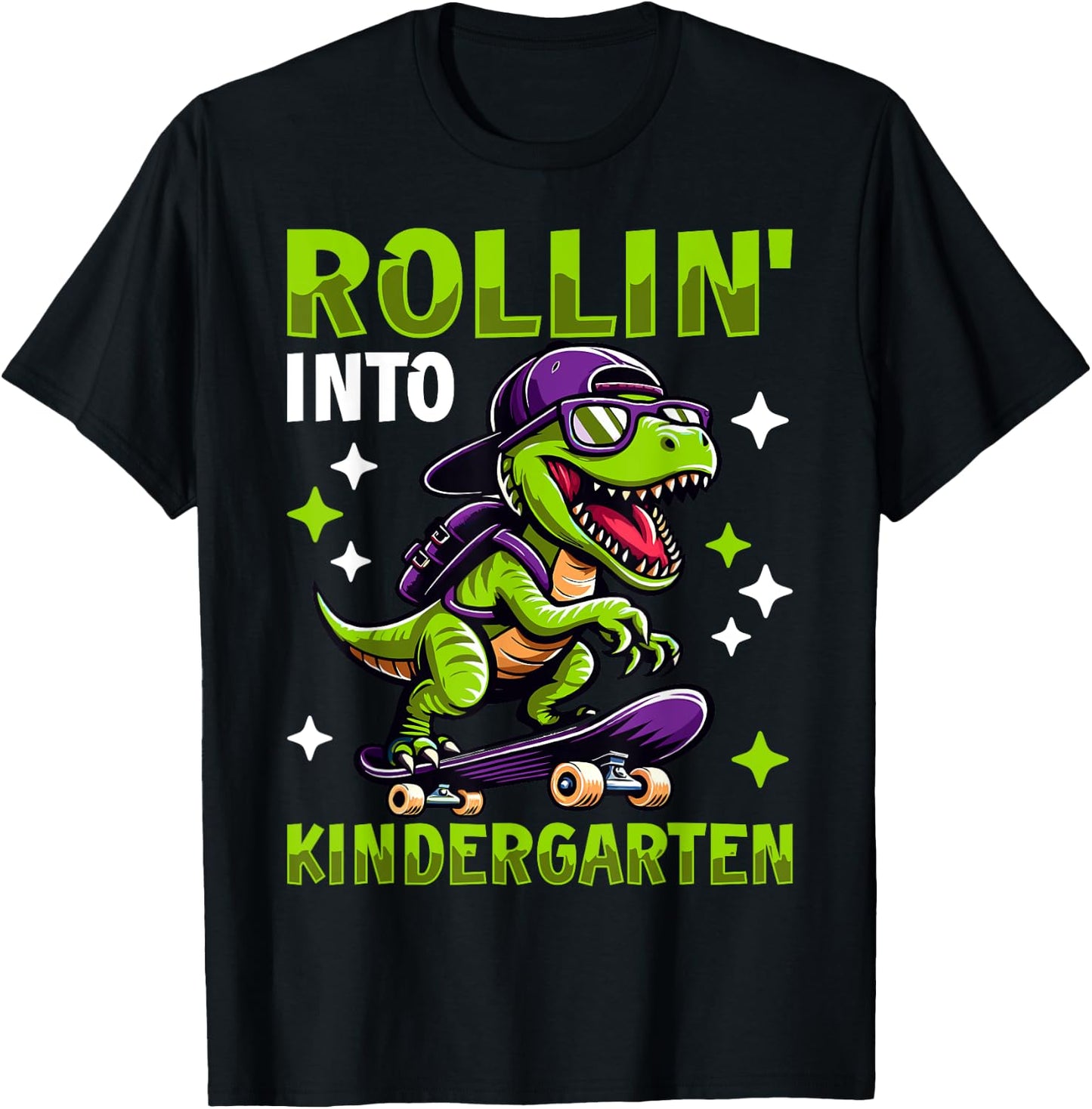 Rollin Into Kindergarten Dinosaur First Day Back To School T-Shirt - T-Shirt | Black