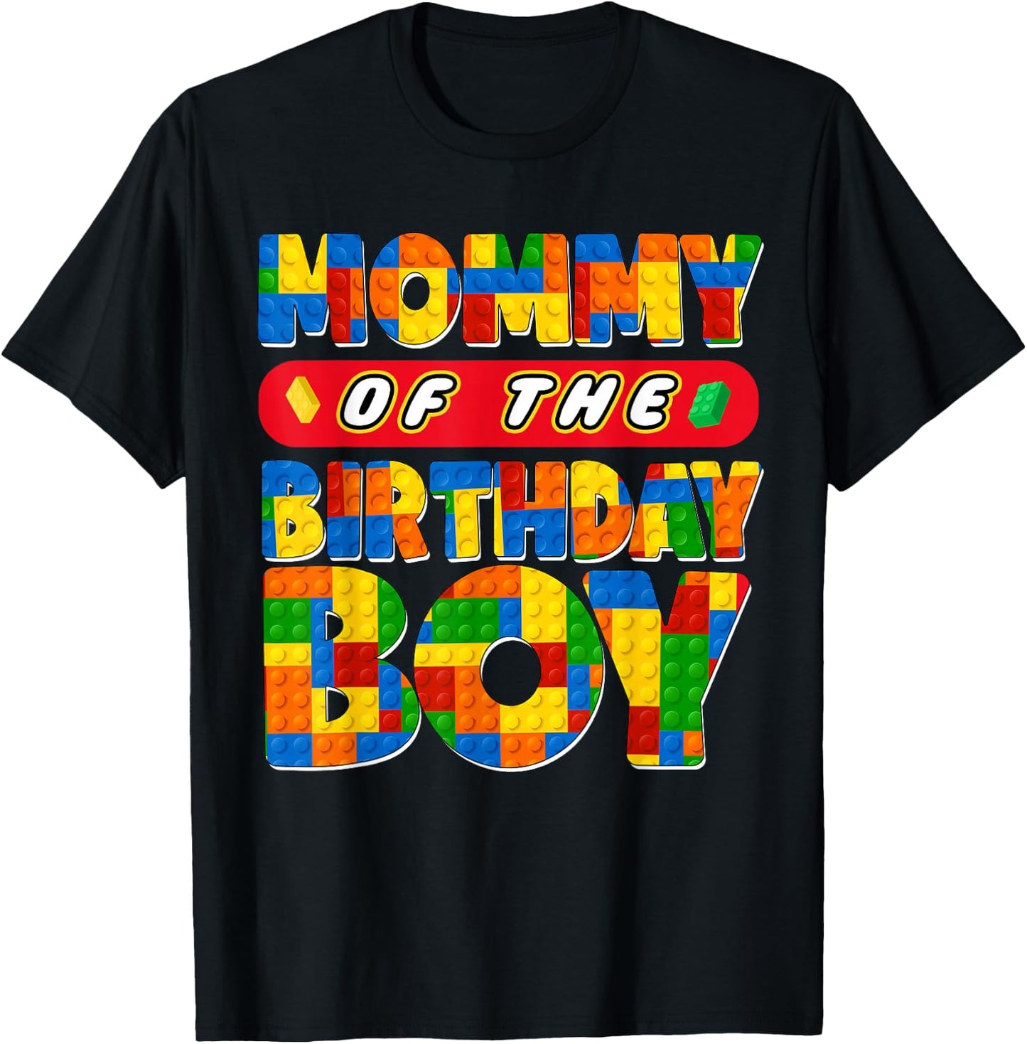 Mom And Dad Mommy Birthday Boy Building Bricks Family Party T-Shirt - T-Shirt | Black
