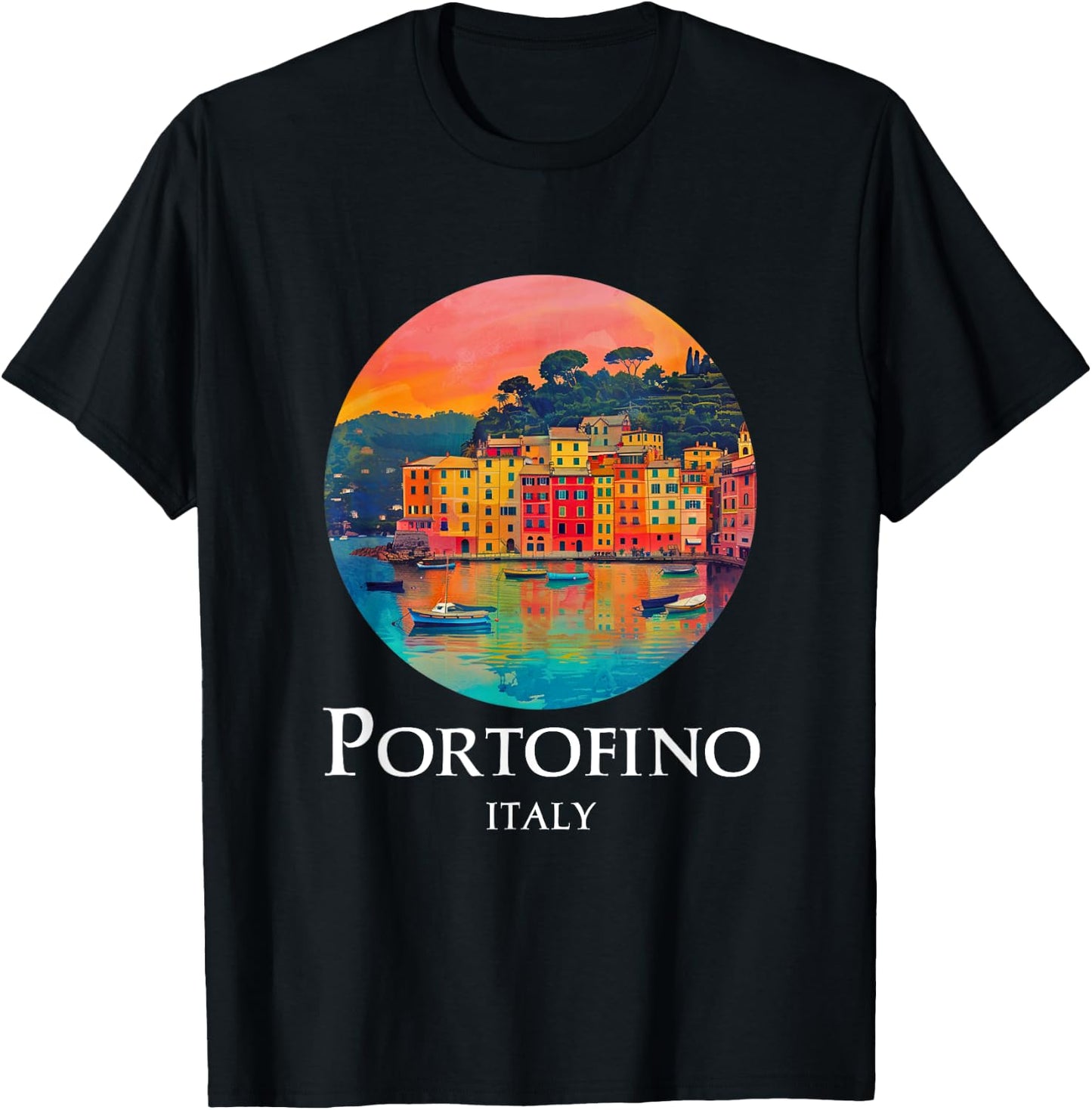 Italy Portofino Painting Souvenir / Portofino T-Shirt - T-Shirt | Black