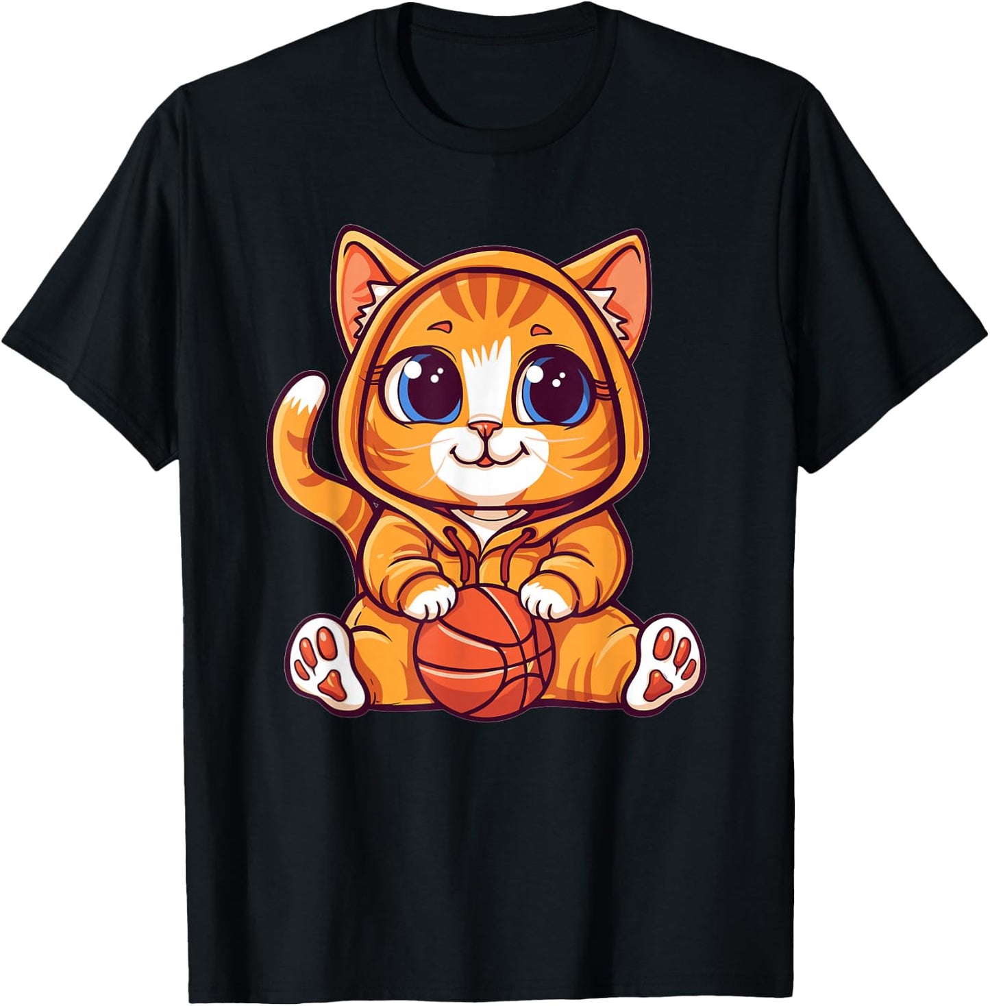 Cute Cat With Basketball I Cat Men Women Girls Kids T-Shirt - T-Shirt | Black