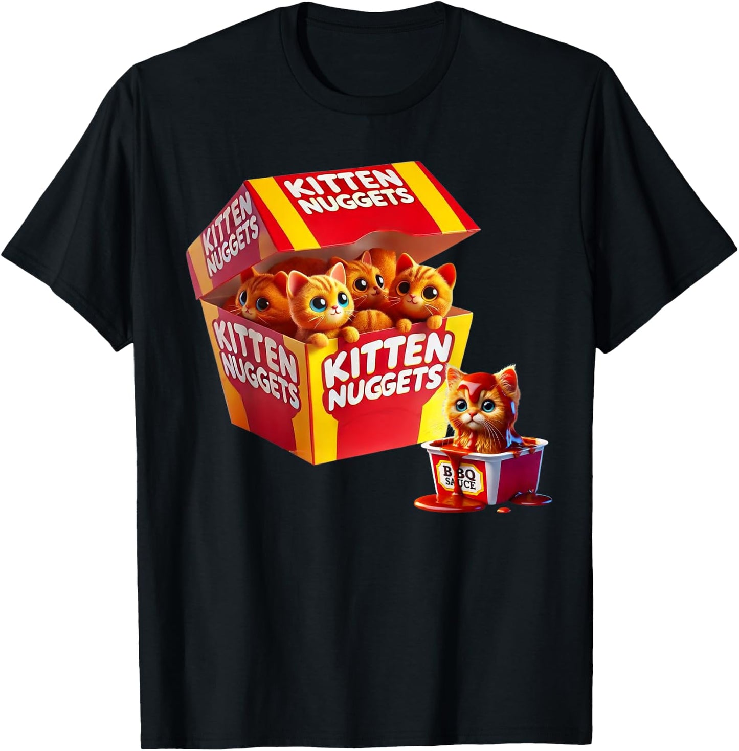 Funny Cat Owner Cute Gifts Kitten Nuggets Cat Lover Gift Food Pun Chicken Nuggets T-Shirt - T-Shirt | Black