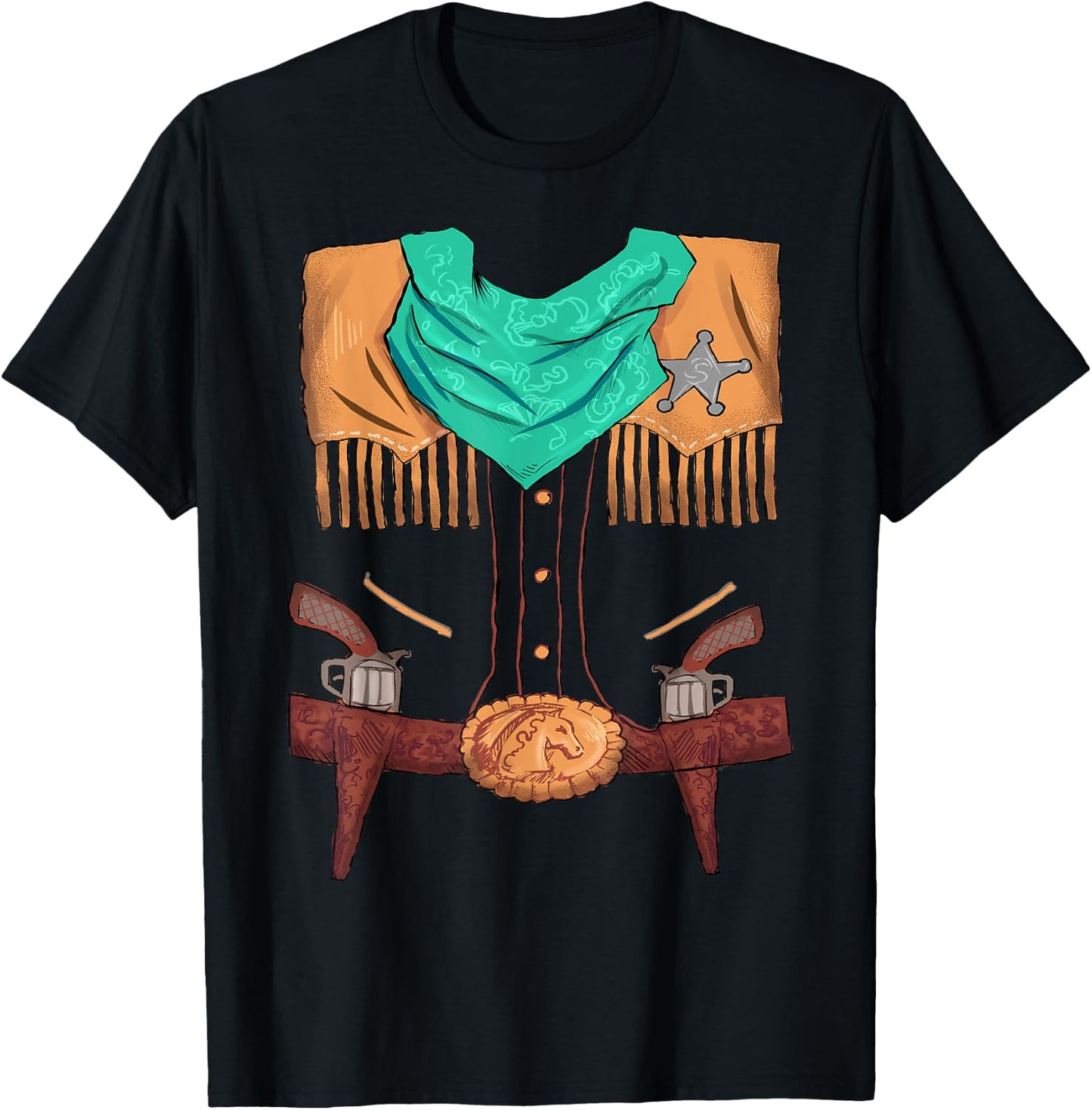 Funny Cowboy Western Halloween Costume Sheriff Vest Outfit T-Shirt - T-Shirt | Black