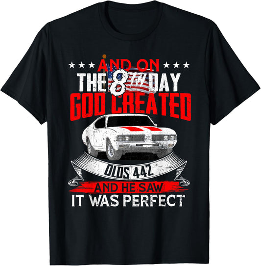 olds 442 On the god muscle car 1964 65 66 67 68 69 70 71 72 T-Shirt - T-Shirt | Black