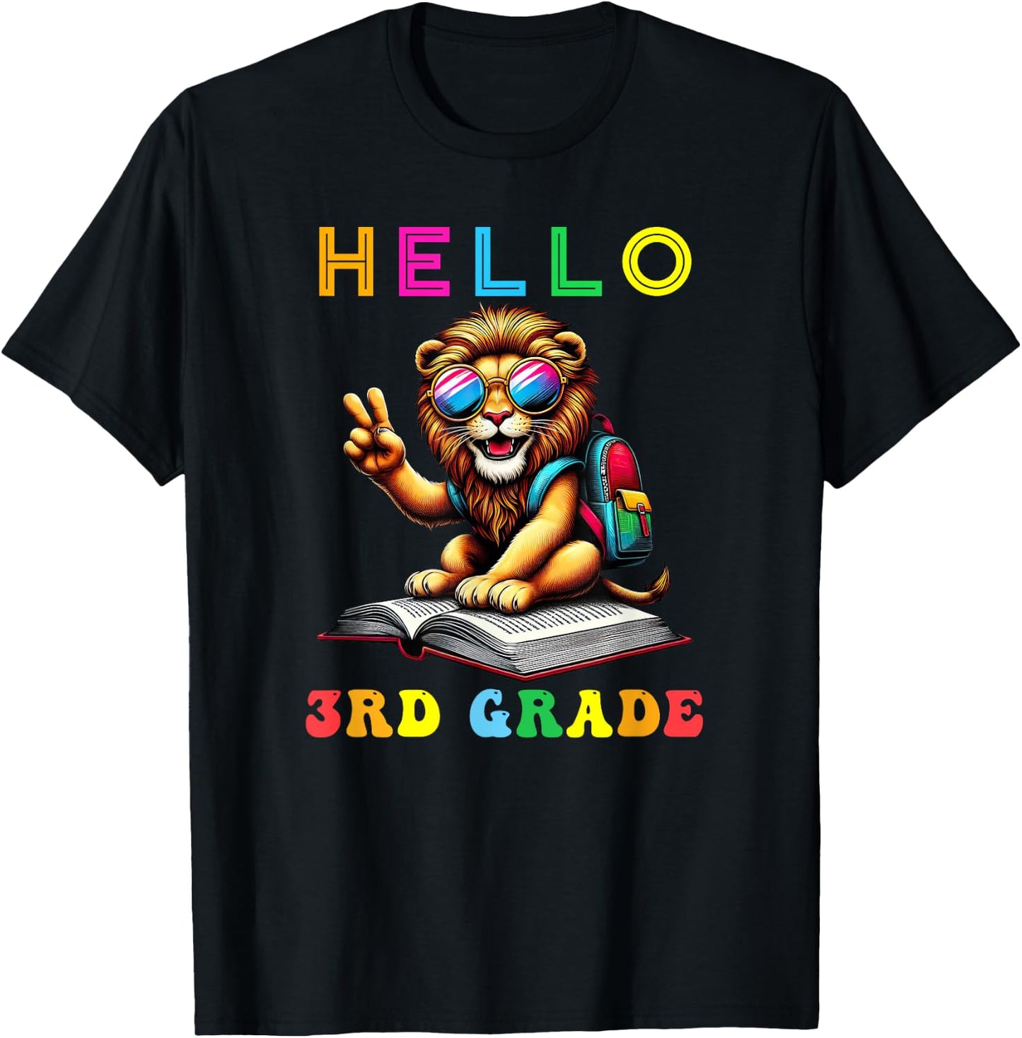 Hello Third Grade Lion Lover Back to School Kids Boy Girl T-Shirt - T-Shirt | Black