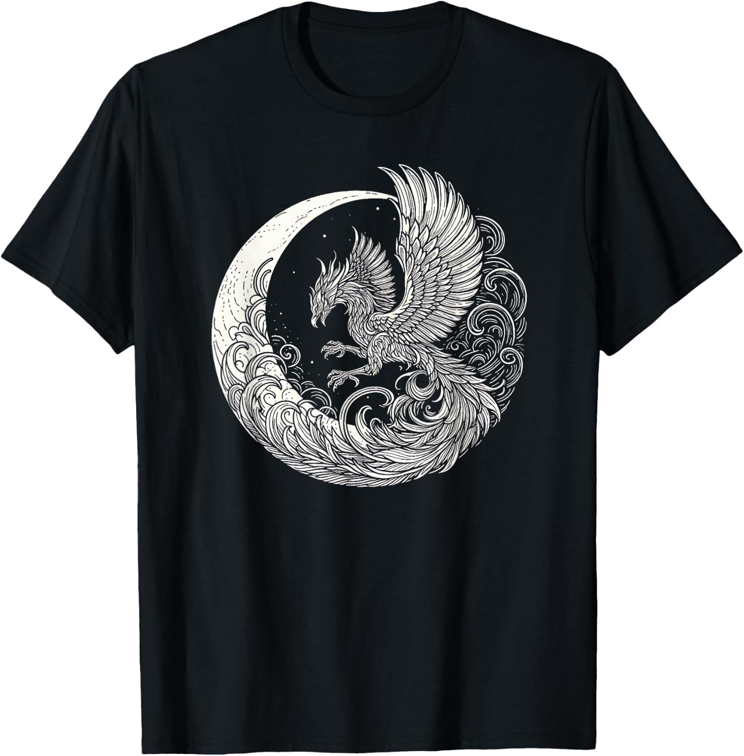 Phoenix and Moon Graphic Design and Men T-Shirt - T-Shirt | Black