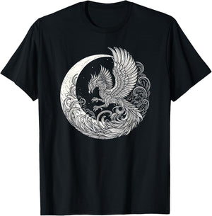 Phoenix and Moon Graphic Design and Men T-Shirt - T-Shirt | Black