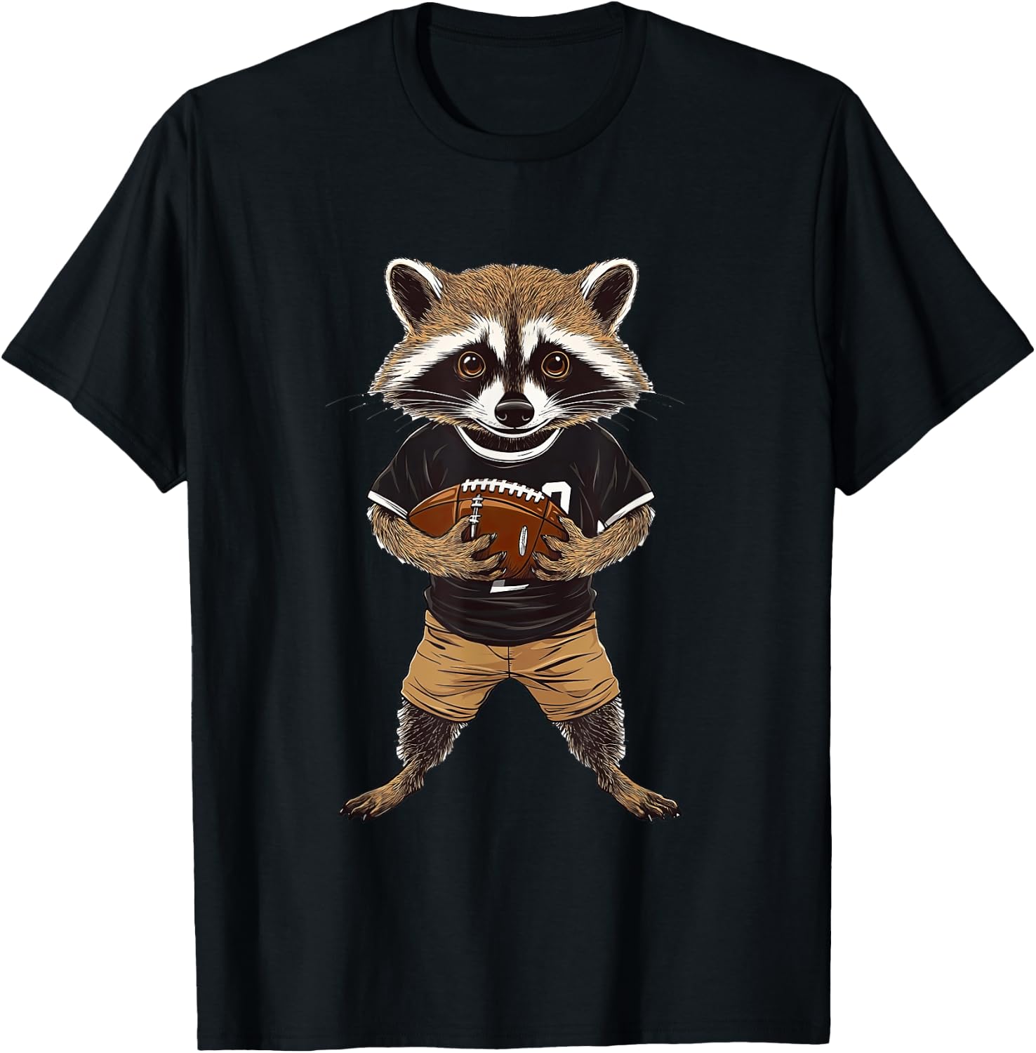 Raccoon Dressed as American Football Player Quarterback T-Shirt - T-Shirt | Black