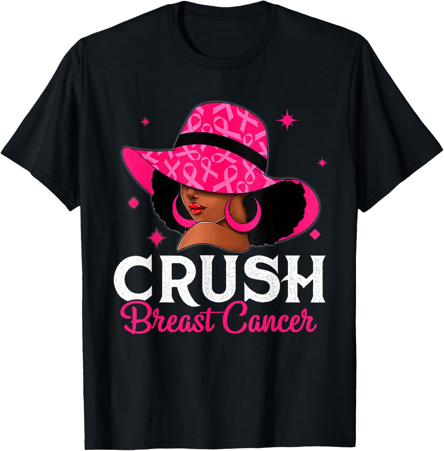 Crush Breast Cancer Awareness Black Women Pink Queen Warrior T-Shirt - T-Shirt | Black