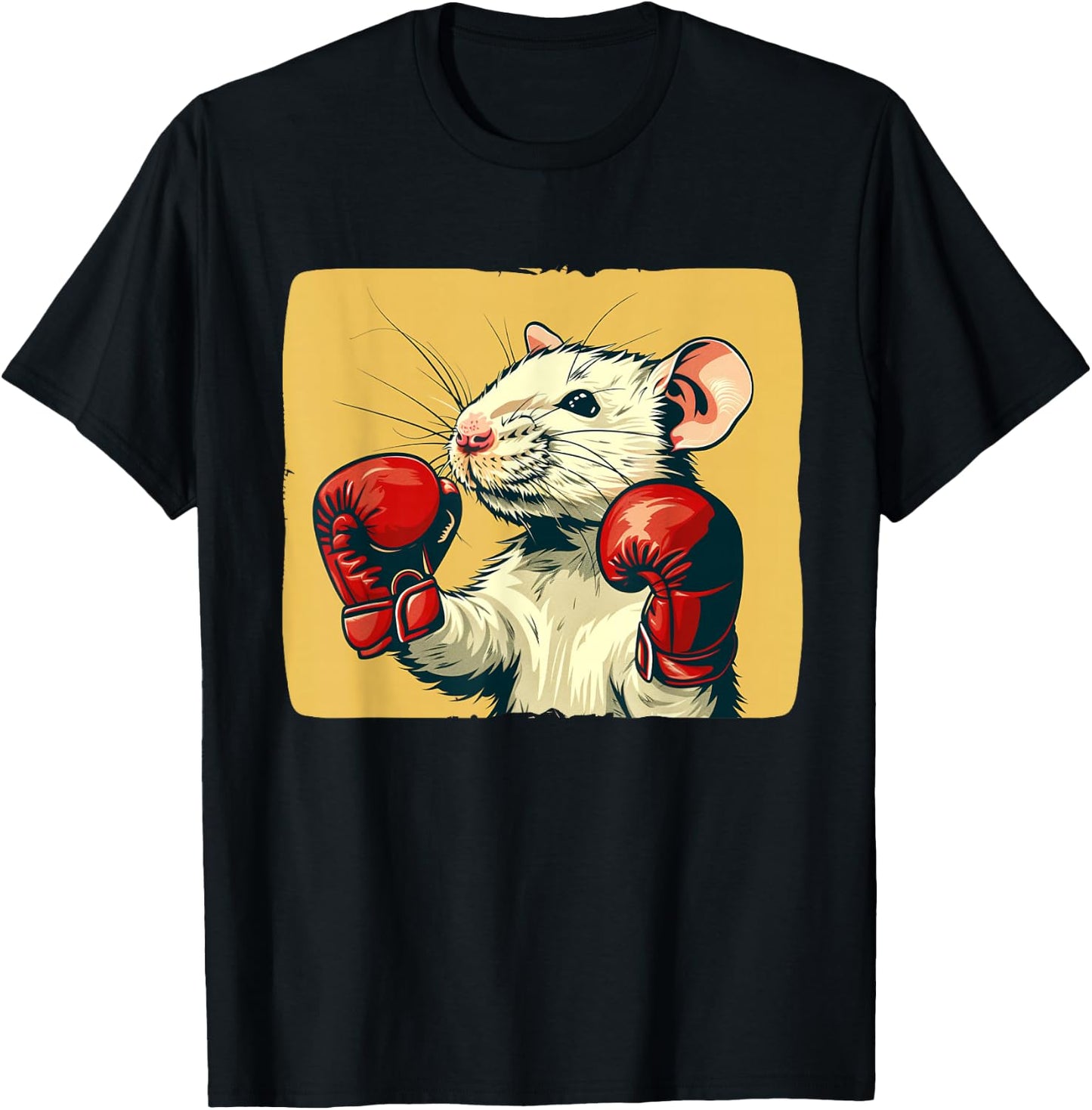 Cute white Rat with red boxing Gloves Costume T-Shirt - T-Shirt | Black