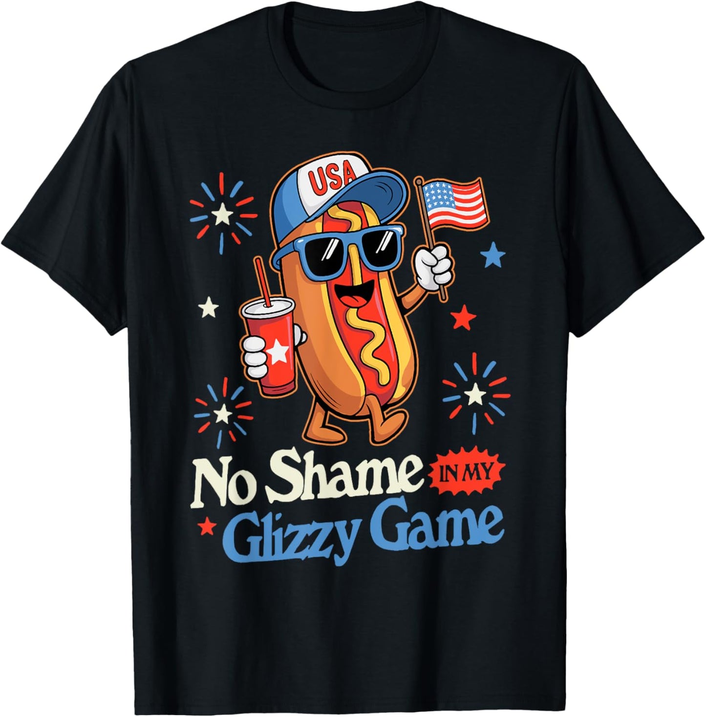 Retro No Shame In My Funny Glizzy Game Hotdog American Flag Women T-Shirt - T-Shirt | Black