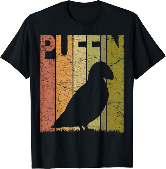 Puffin Vintage Birdwatching Puffin Retro Ornithology Birding T-Shirt - T-Shirt | Black
