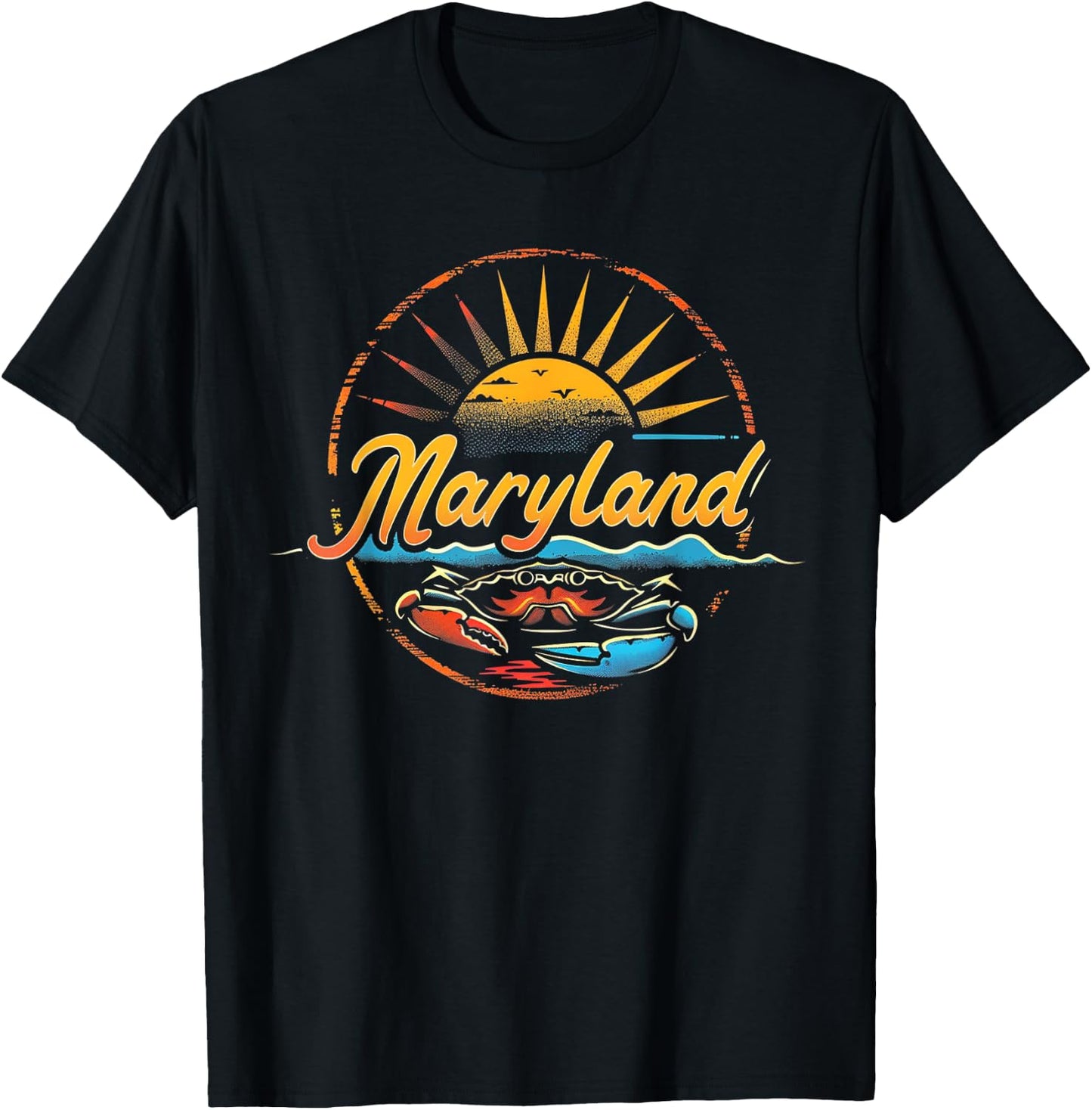 Maryland - Cool Funny Graphic Vintage Men Women Retro Crab T-Shirt - T-Shirt | Black