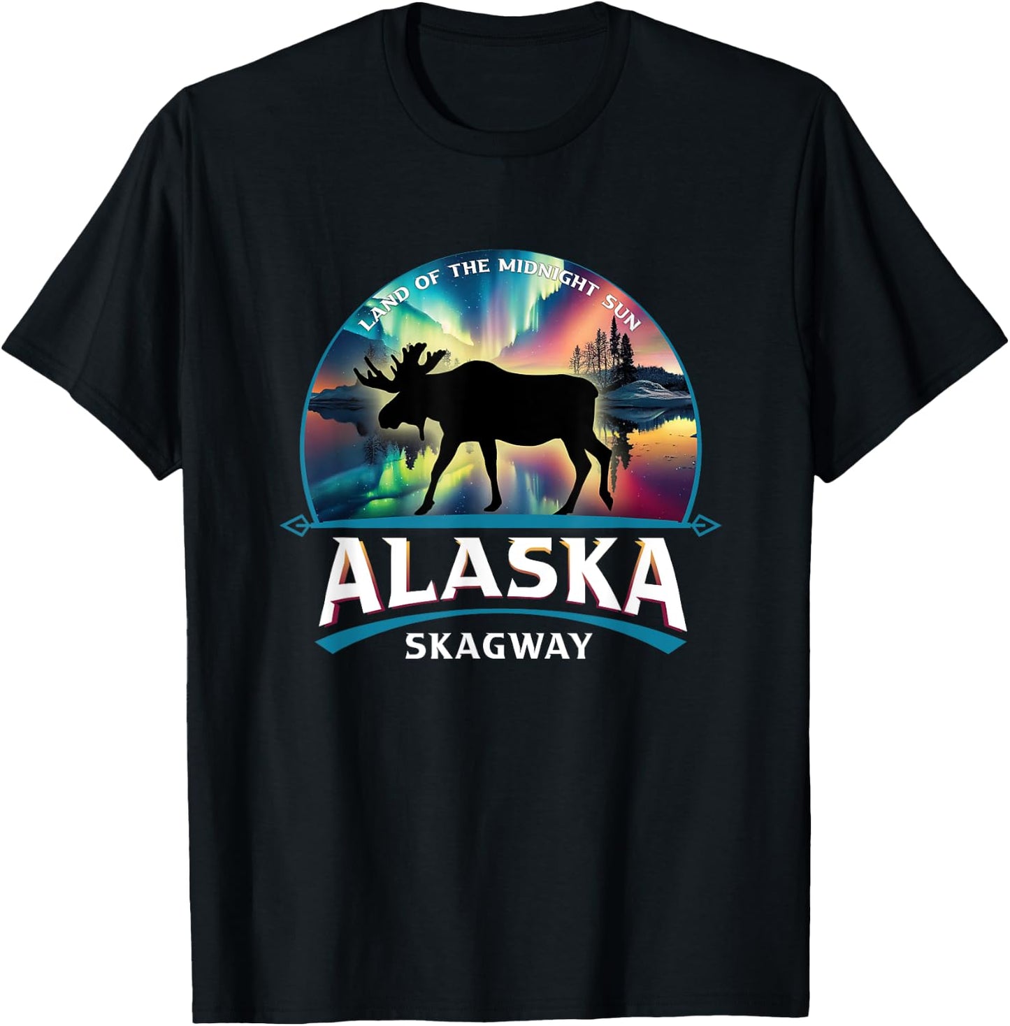 Skagway Alaska Aurora Borealis Moose Souvenir T-Shirt - T-Shirt | Black