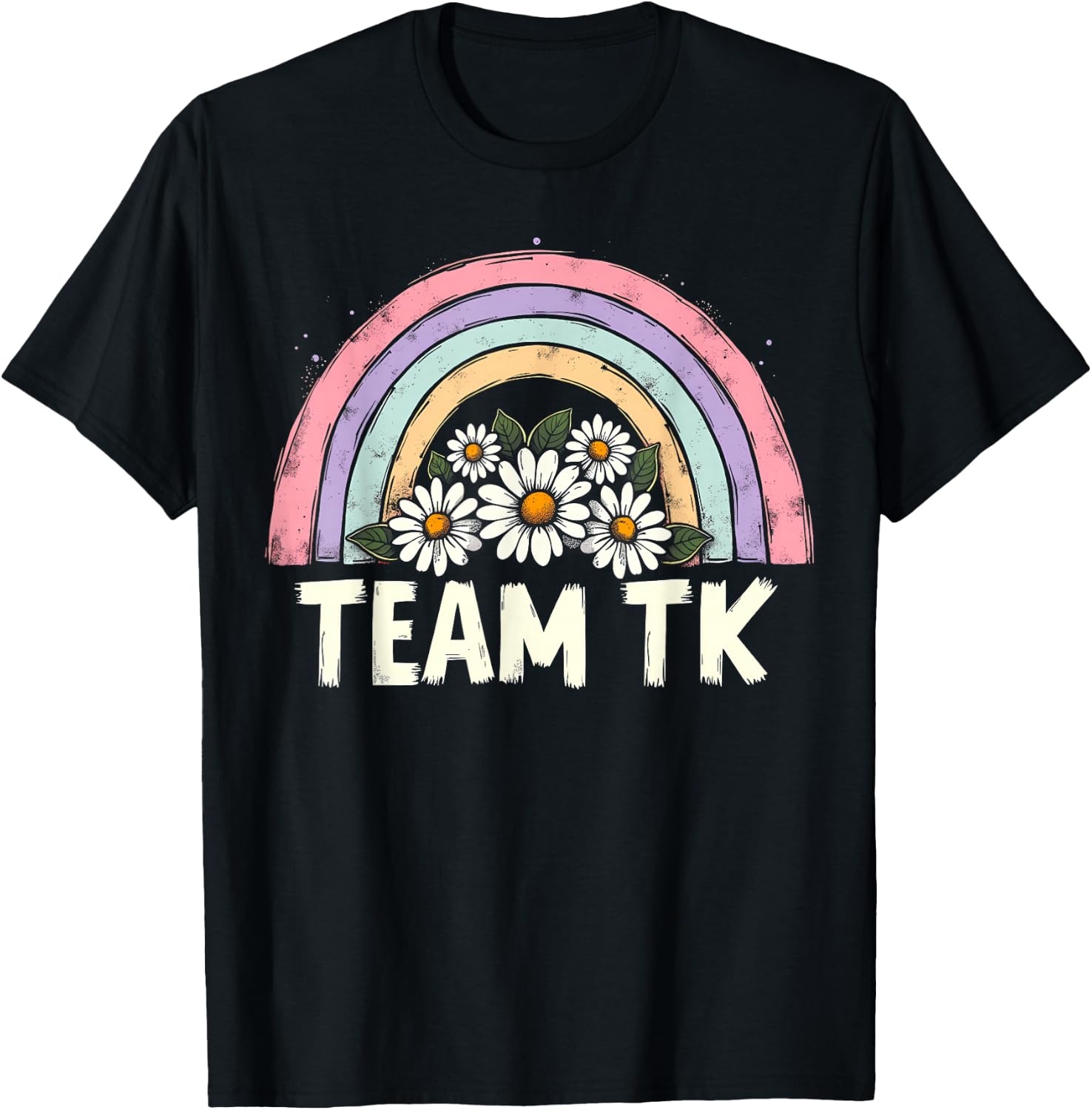 Team TK Retro Teacher Daisy Colorful - TK School Back Design T-Shirt - T-Shirt | Black