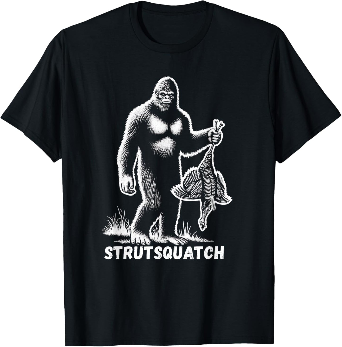 Strutsquatch Bigfoot Sasquatch Funny Youth Turkey Hunting T-Shirt - T-Shirt | Black