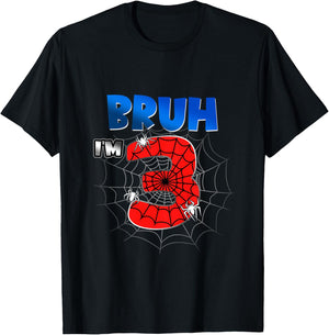Kids Bruh It's My 3rd Birthday Spider Theme I'm 3 Year Old Boy T-Shirt - T-Shirt | Black