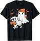 Cute Ghost Walking Dog Coquette Bow Halloween Dog Lover Girl T-Shirt - T-Shirt | Black