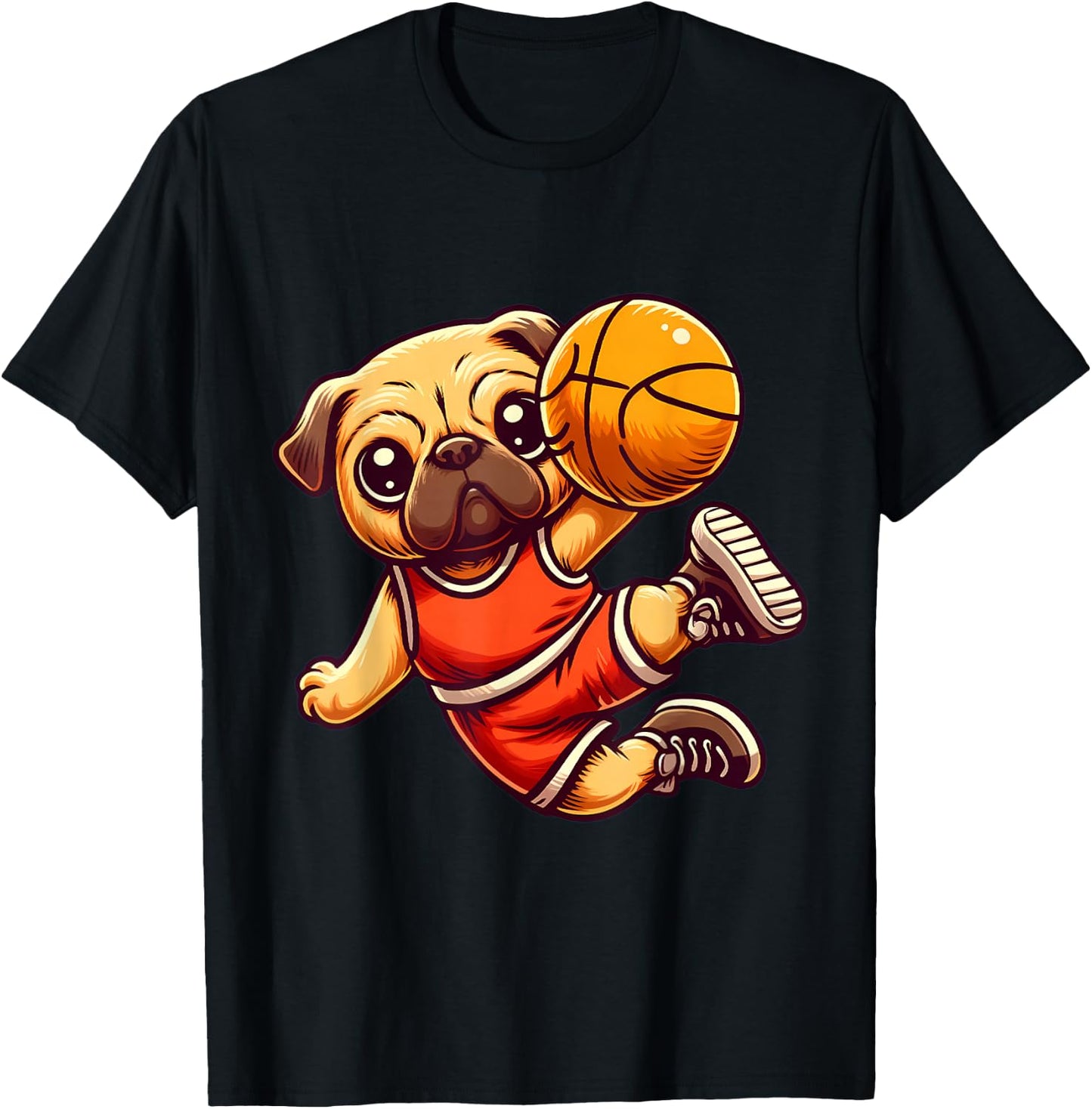 Pug Basketball Player Dog Lover Men Women Kids T-Shirt - T-Shirt | Black