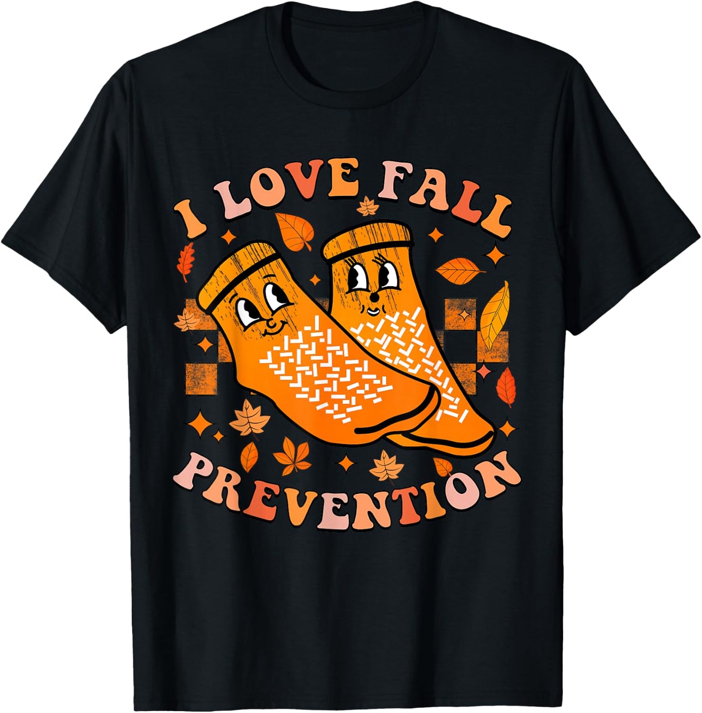 Groovy Retro I Love Fall Prevention Fall Physical Therapy T-Shirt - T-Shirt | Black