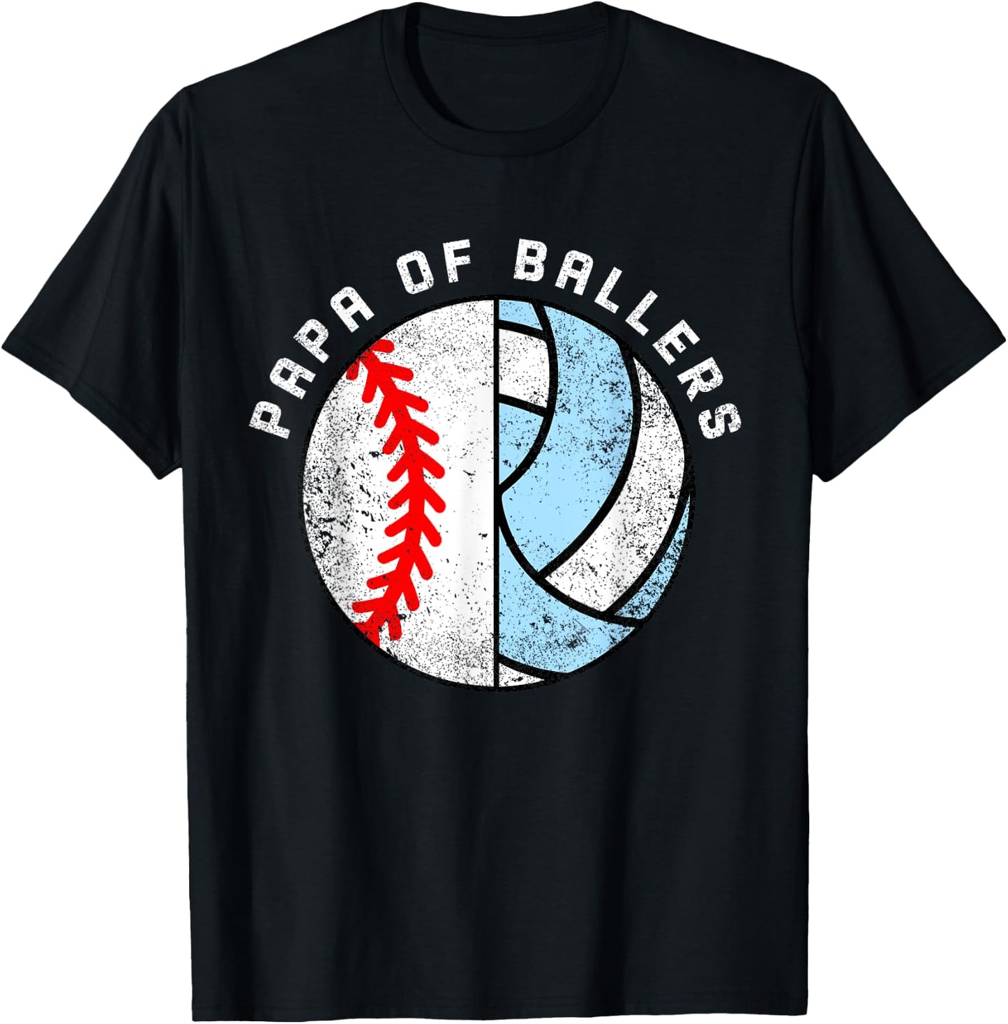 Papa Of Ballers Funny Baseball Volleyball Papa T-Shirt - T-Shirt | Black