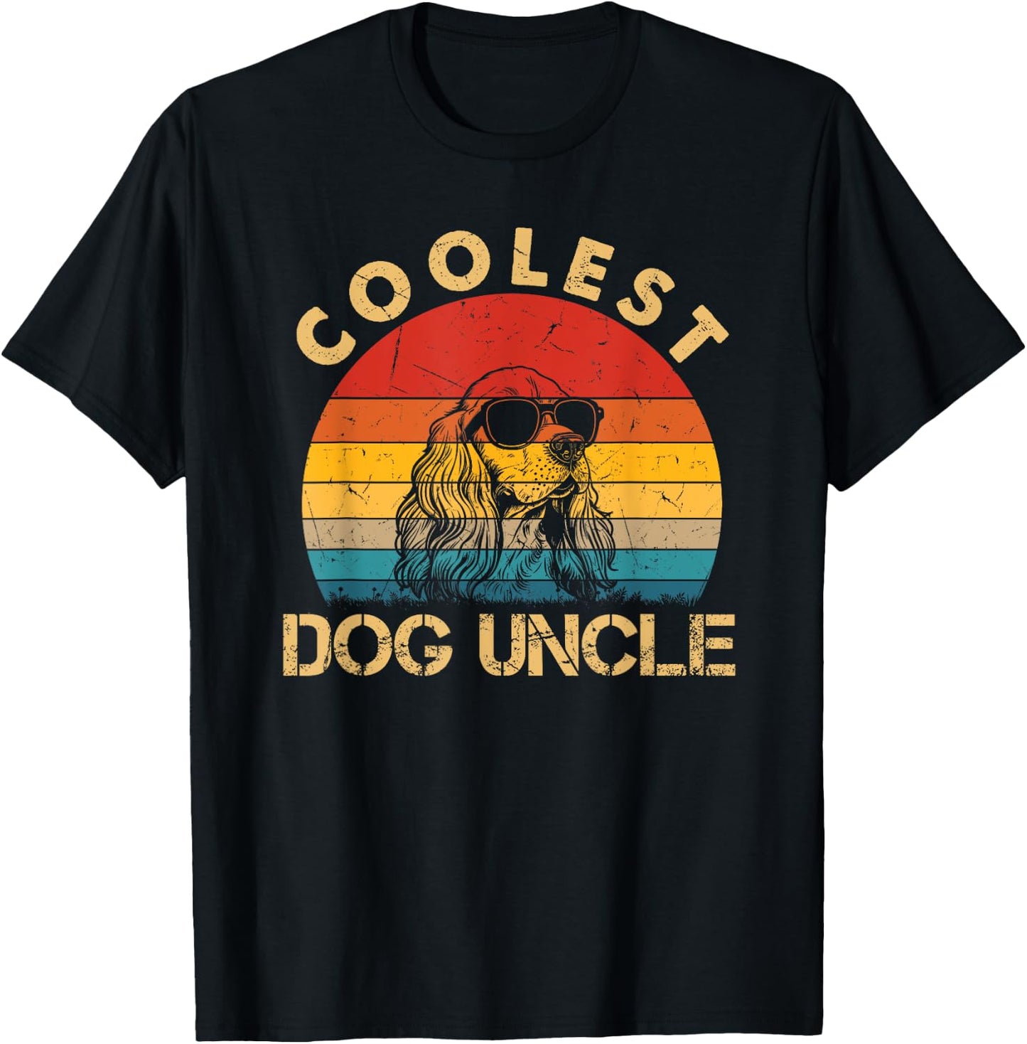 Coolest Cocker Spaniel Dog Uncle Dog Sunglasses Fathers Day T-Shirt - T-Shirt | Black