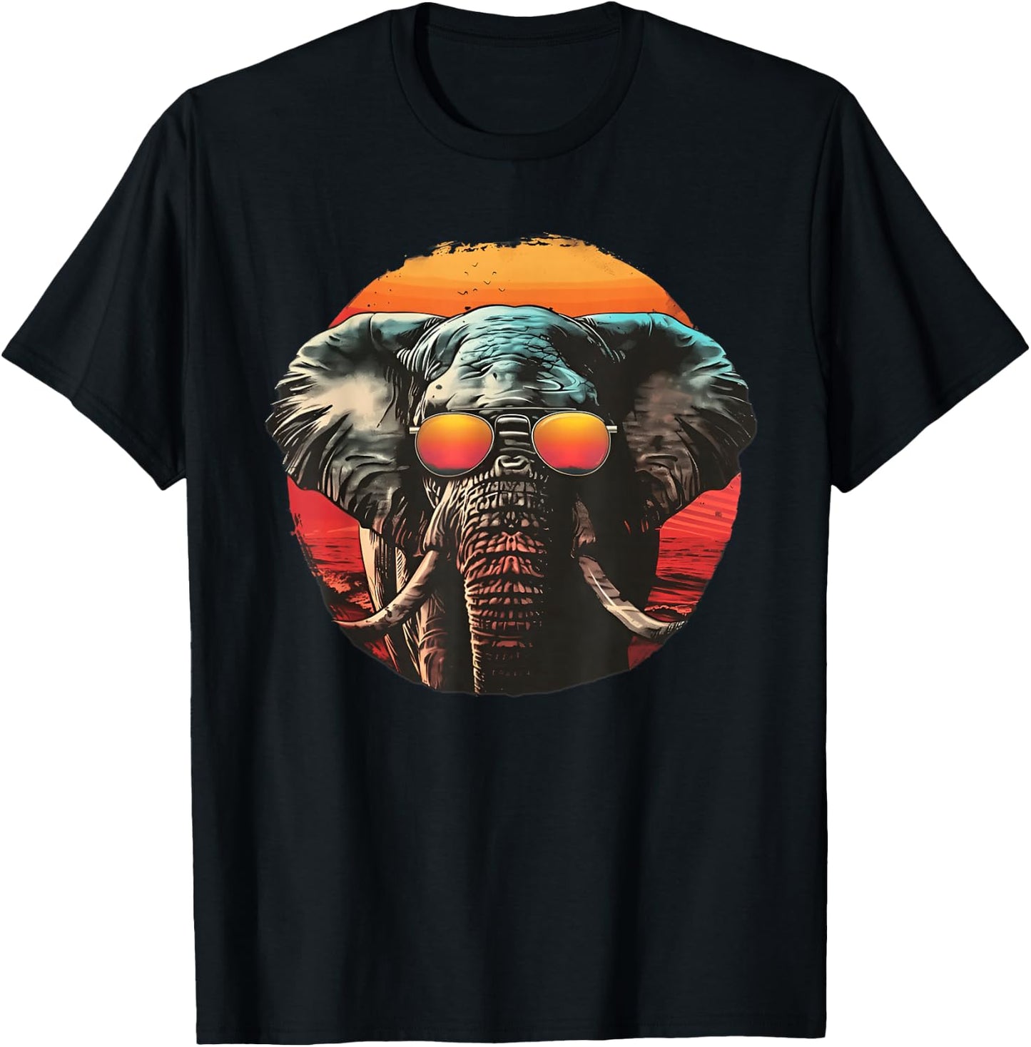 Elephant with Sunglasses Retro sunset summer T-Shirt - T-Shirt | Black