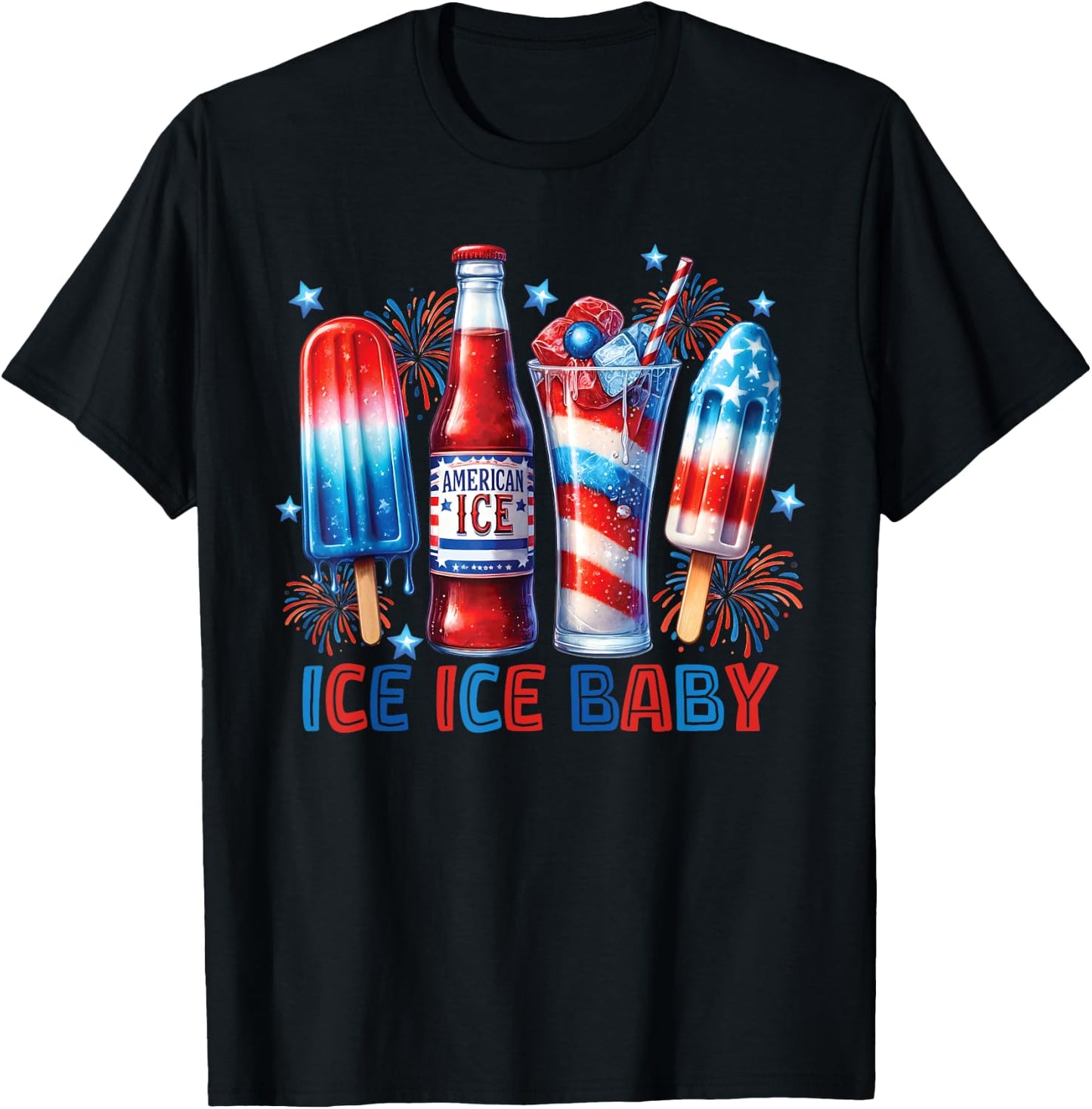 Funny Ice ice baby Cream Cone American flag usa 4th of July T-Shirt - T-Shirt | Black