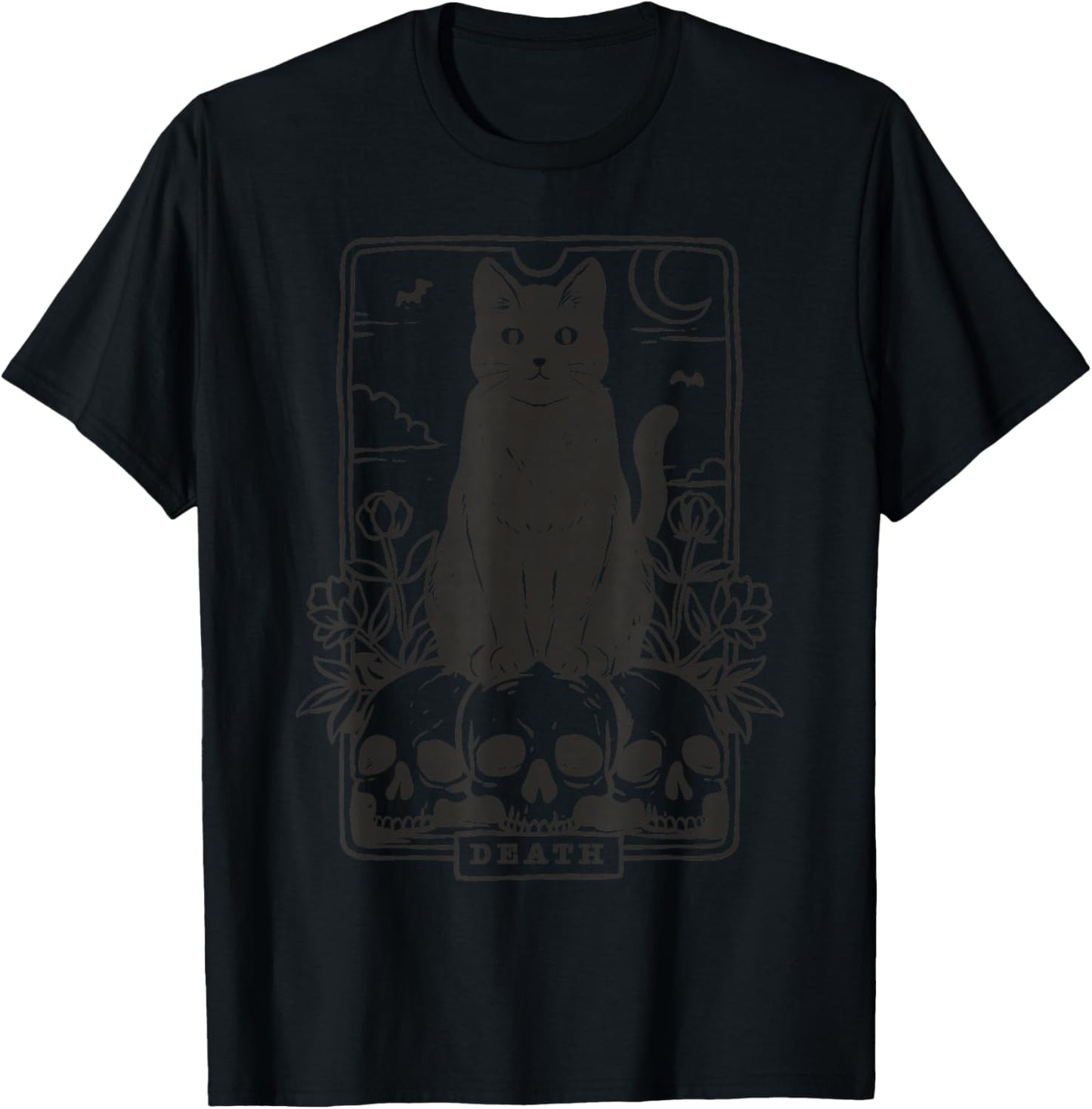 Tarot Card Death Black Cat Occult Satanic Mystical Cat T-Shirt - T-Shirt | Black