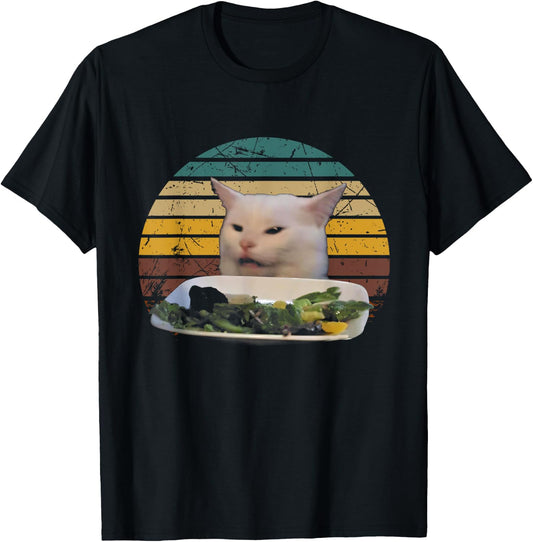 Smudge The Cat With Dinner Table Cat-Meme Vintage Art Animal Men Women Kids T-Shirt - T-Shirt | Black