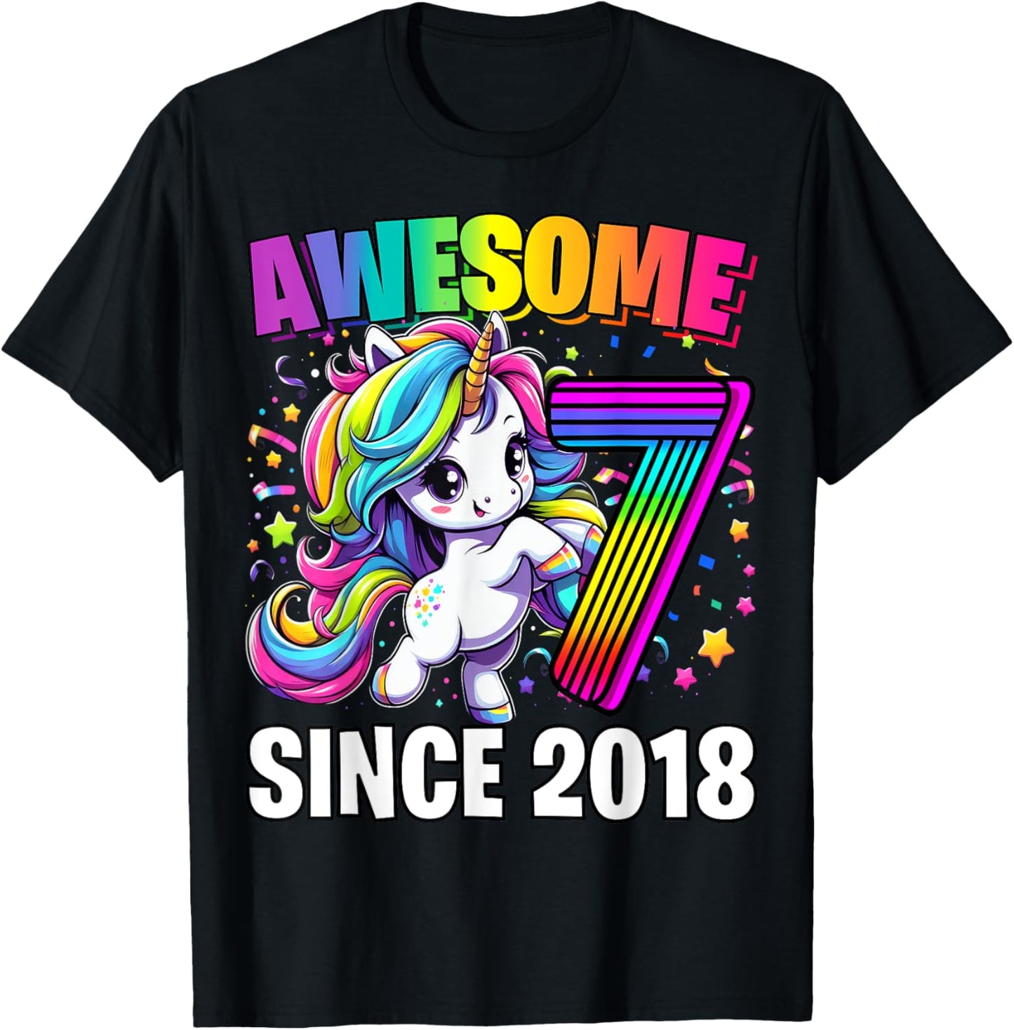 Unicorn 7th Birthday 7 Year Old Unicorn Party Girls Outfit T-Shirt - T-Shirt | Black