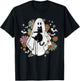 Spooky Ghost Holding Black Cat Groovy Floral Halloween Goth T-Shirt - T-Shirt | Black