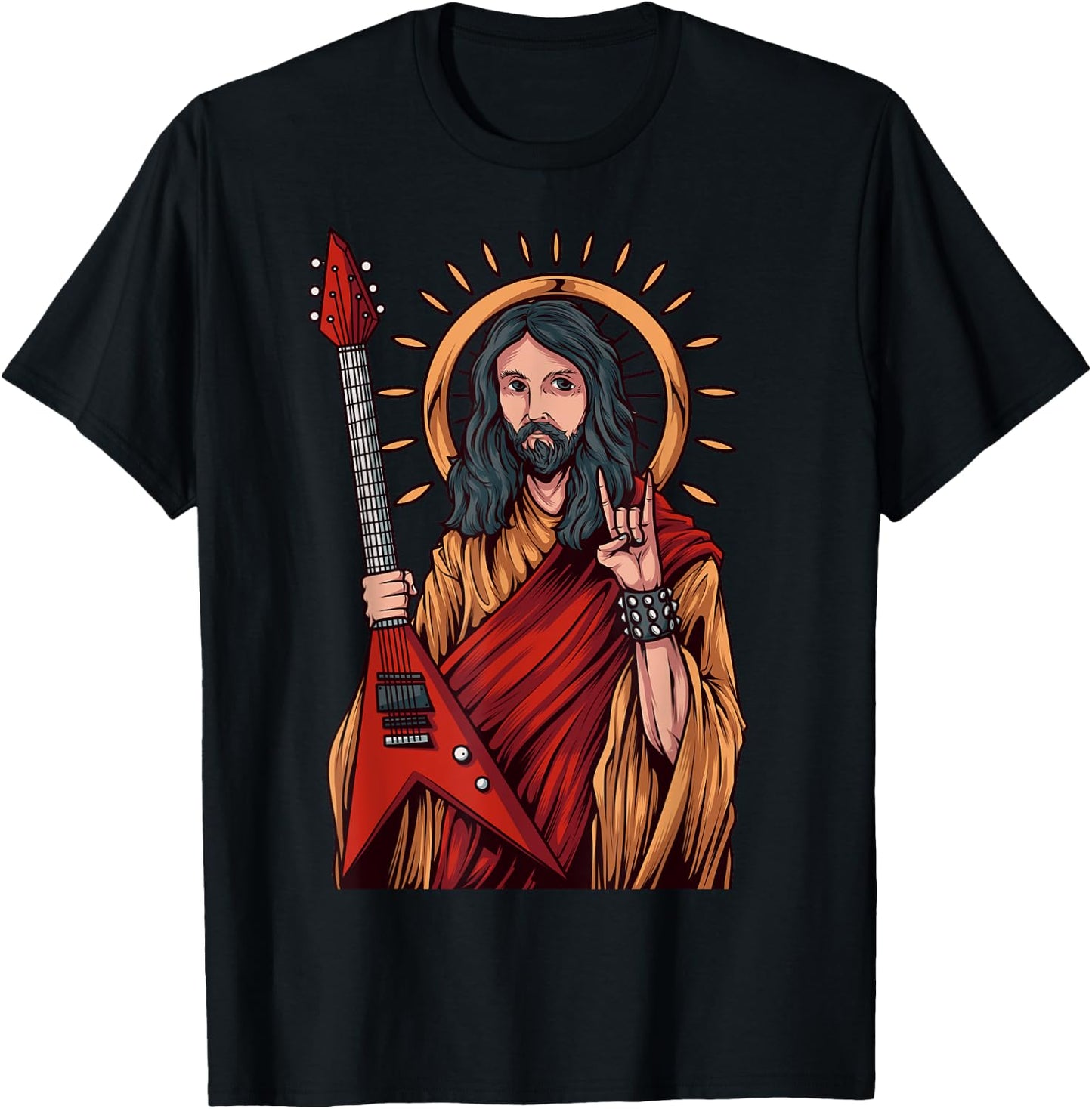 Jesus Playing Heavy Metal Guitar T-Shirt - T-Shirt | Black