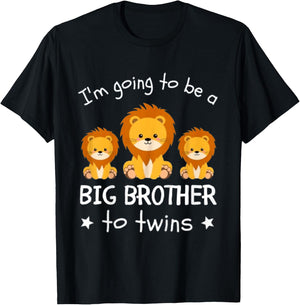 Kids I'm Going To Be A Big Brother To Twins Lion T-Shirt - T-Shirt | Black
