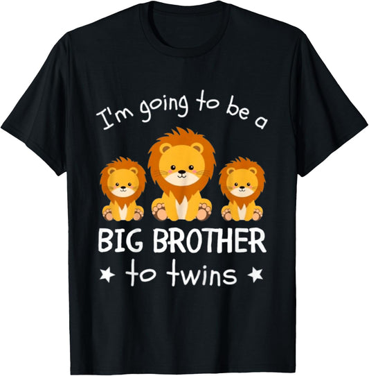 Kids I'm Going To Be A Big Brother To Twins Lion T-Shirt - T-Shirt | Black