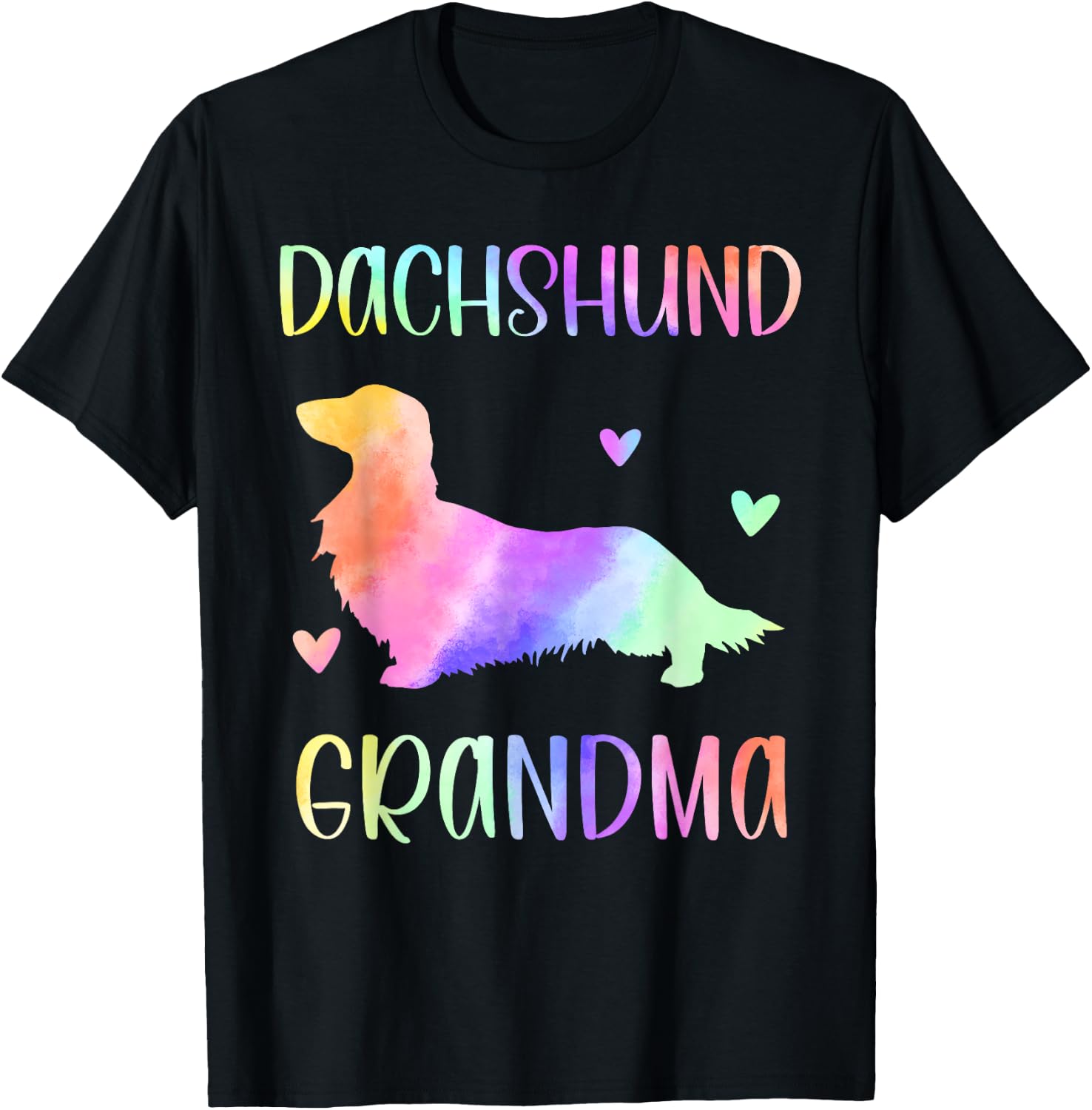 Dachshund Grandma Wiener Dog Nana Rainbow Watercolor T-Shirt - T-Shirt | Black