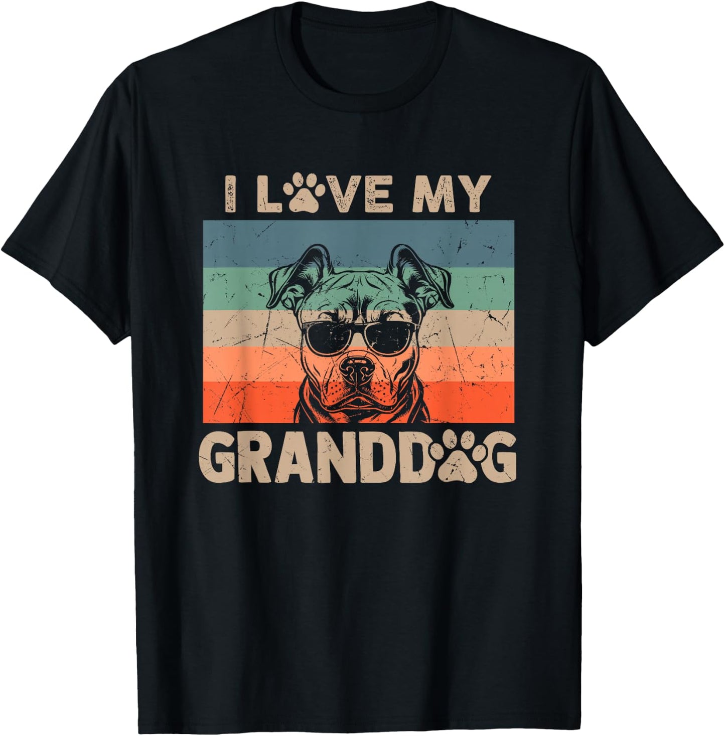 I Love My Granddog Pitbull Grandma Grandpa Dog Owner Dog Paw Men Women Kids T-Shirt - T-Shirt | Black