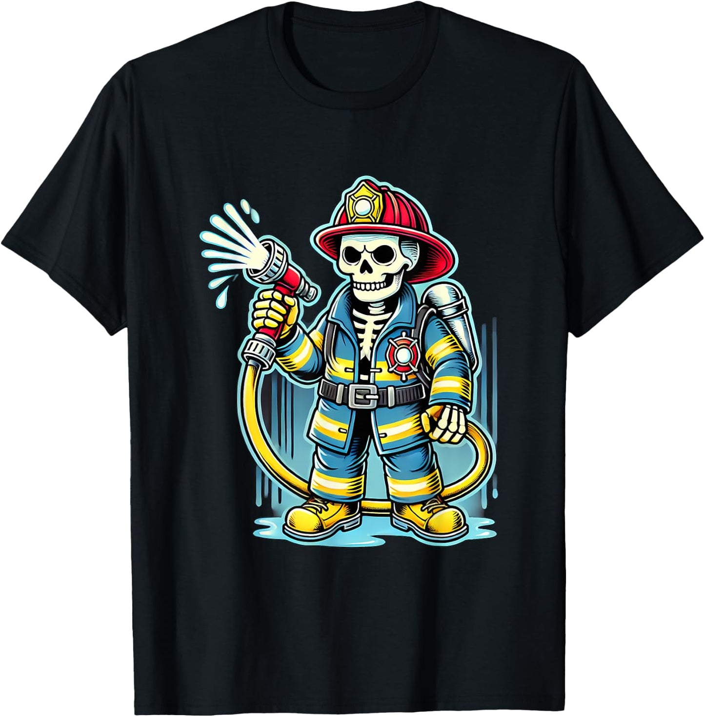 Halloween Skeleton Firefighter T-Shirt - T-Shirt | Black