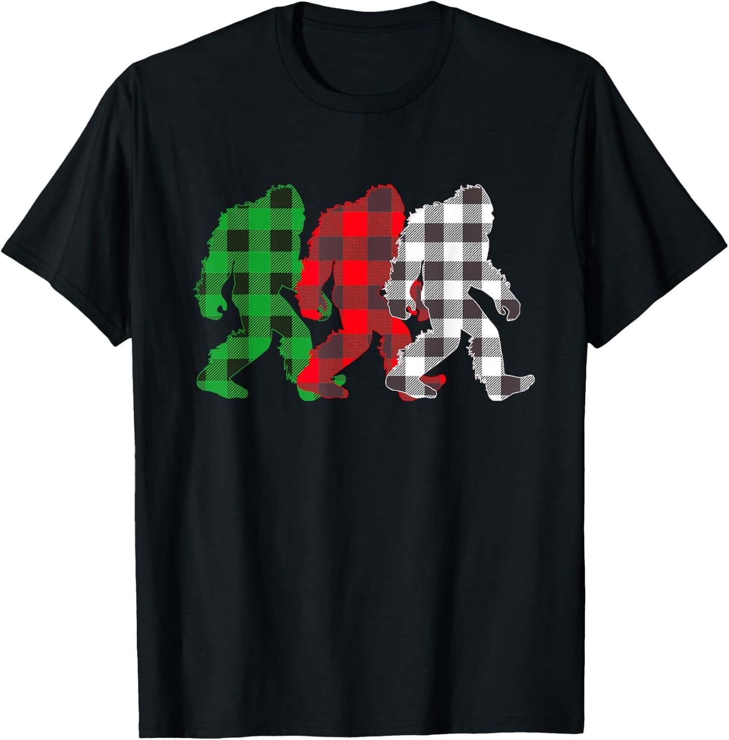 I Heart Cryptids Co. -Adults, -Kids Christmas Buffalo Plaid Believe Sasquatch T-Shirt - T-Shirt | Black