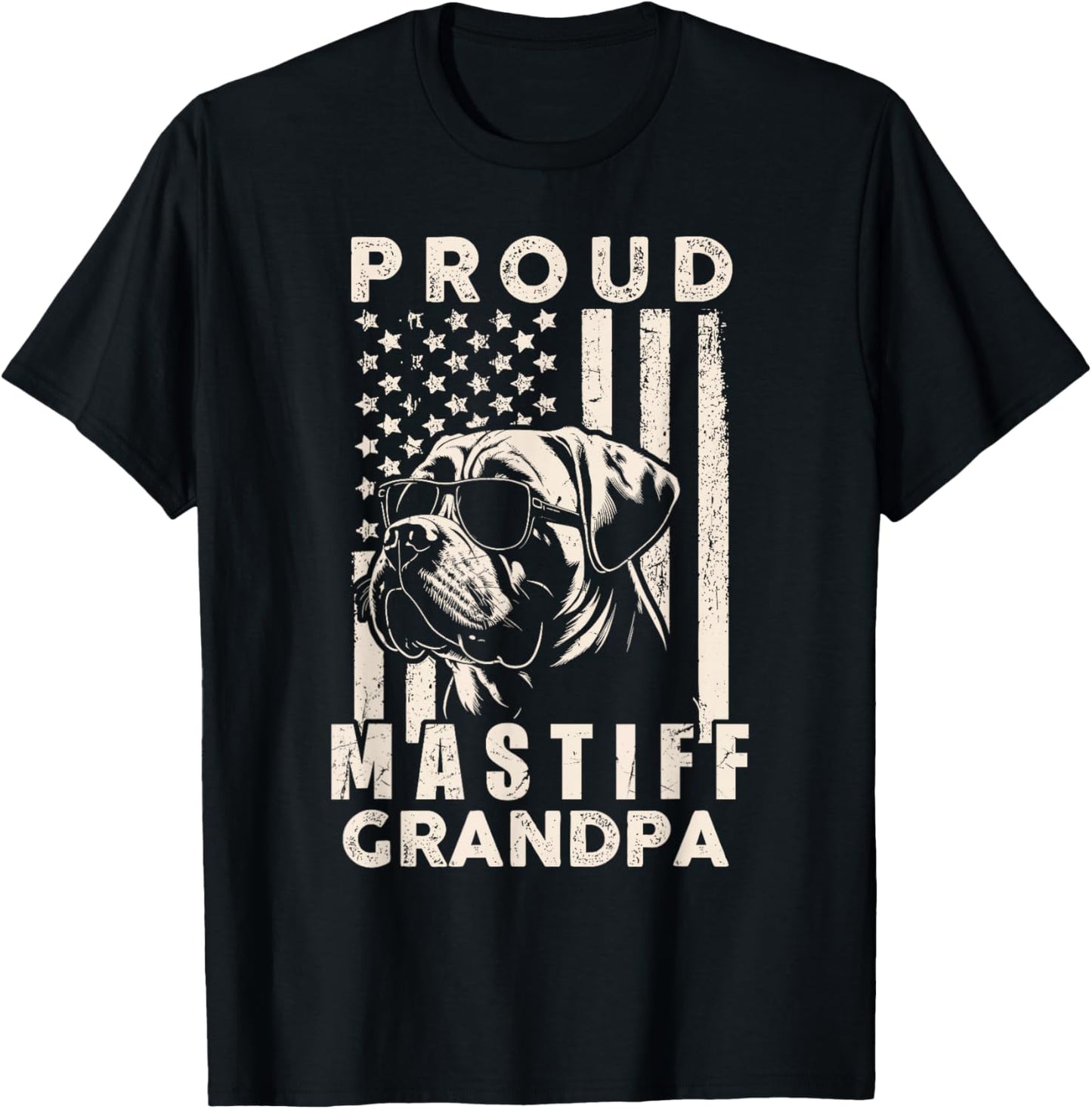 Proud Mastiff Dog Grandpa American Flag Patriotic Dog Owner T-Shirt - T-Shirt | Black