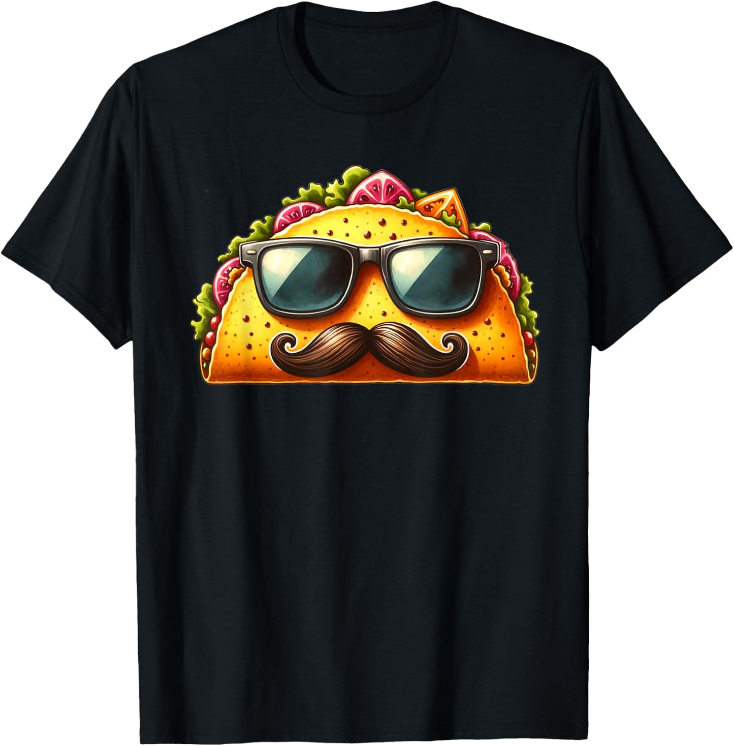Funny Taco with Sunglasses and Mustache T-Shirt - T-Shirt | Black