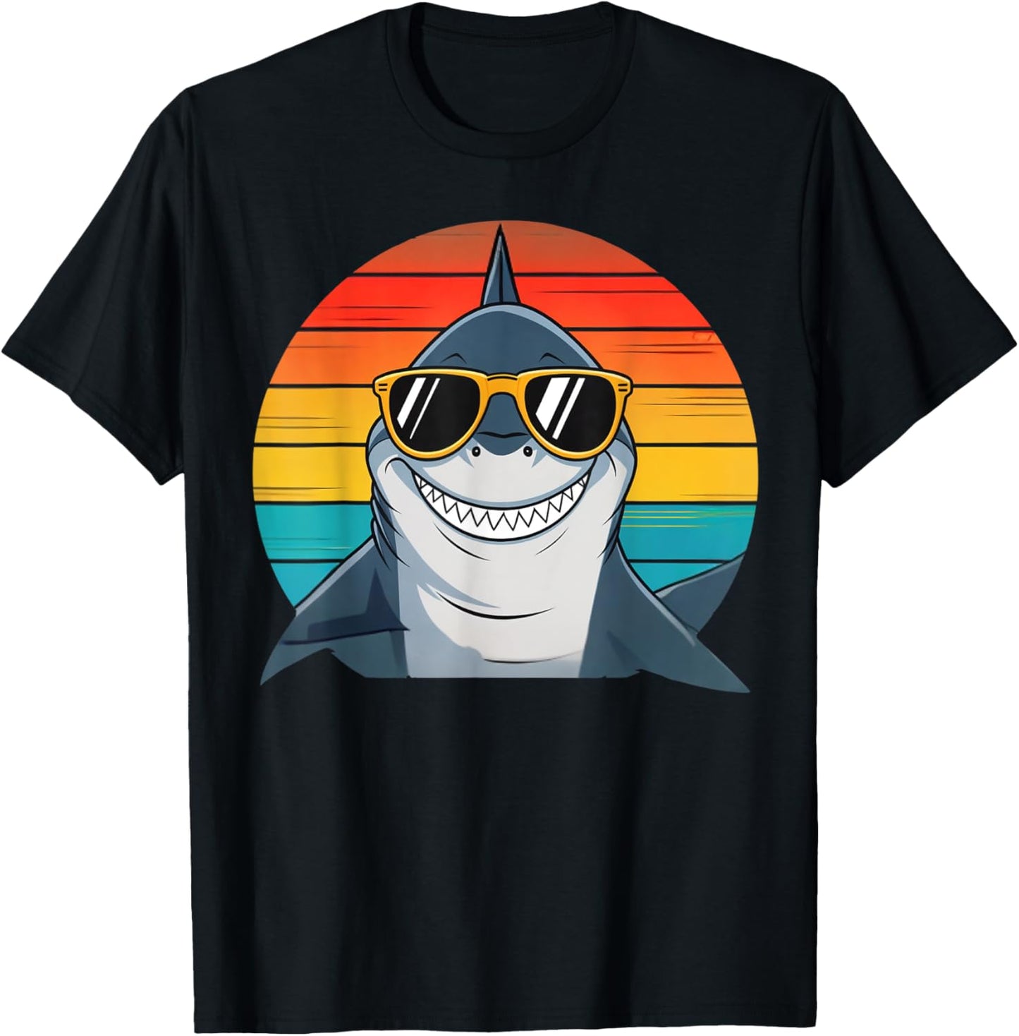 Kids Shark Face Open Mouth Cool Retro Toddler Boys Shark T-Shirt - T-Shirt | Black