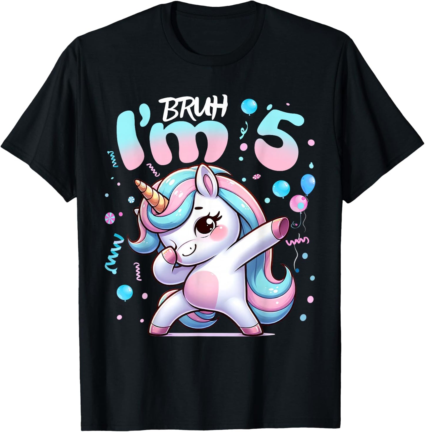 5th Birthday Girl Dabbing Unicorn Bruh I'm 5 Years Old Girls T-Shirt - T-Shirt | Black