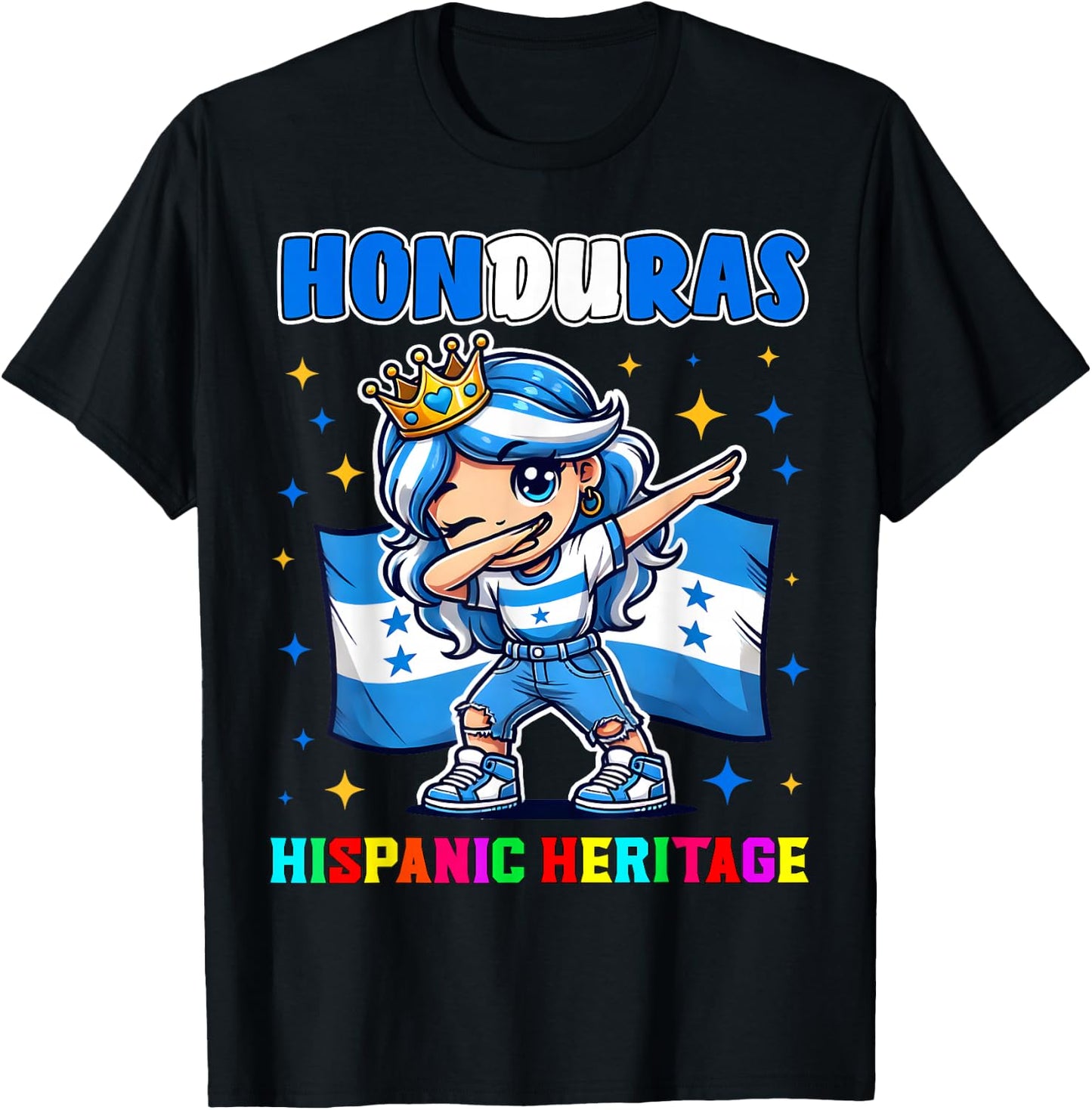 Honduras Dabbing Girl Hispanic Heritage Celebration for Kids T-Shirt - T-Shirt | Black