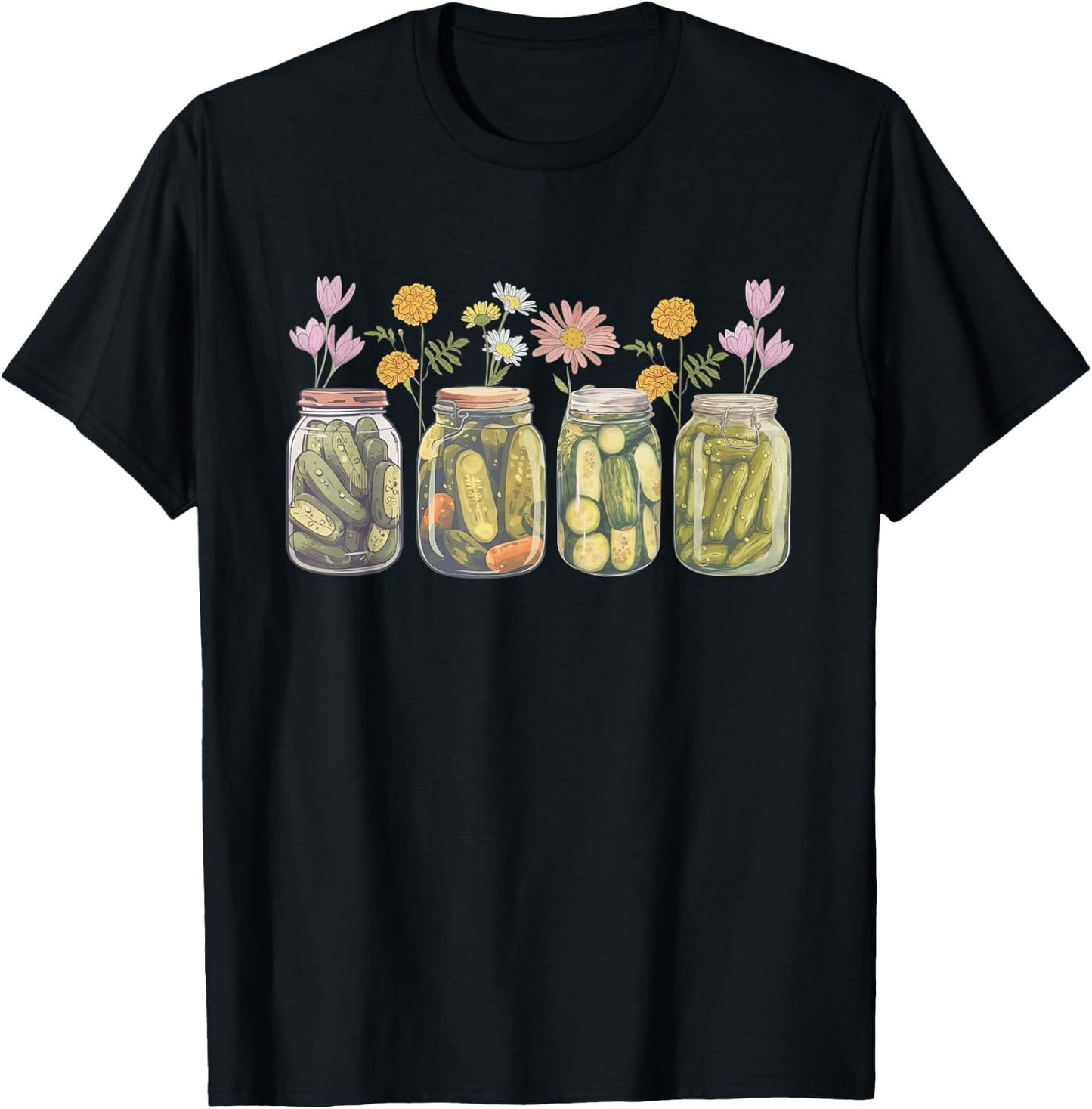 Vintage Canned Pickles Wildflower Canning Season Pickle Jar T-Shirt - T-Shirt | Black