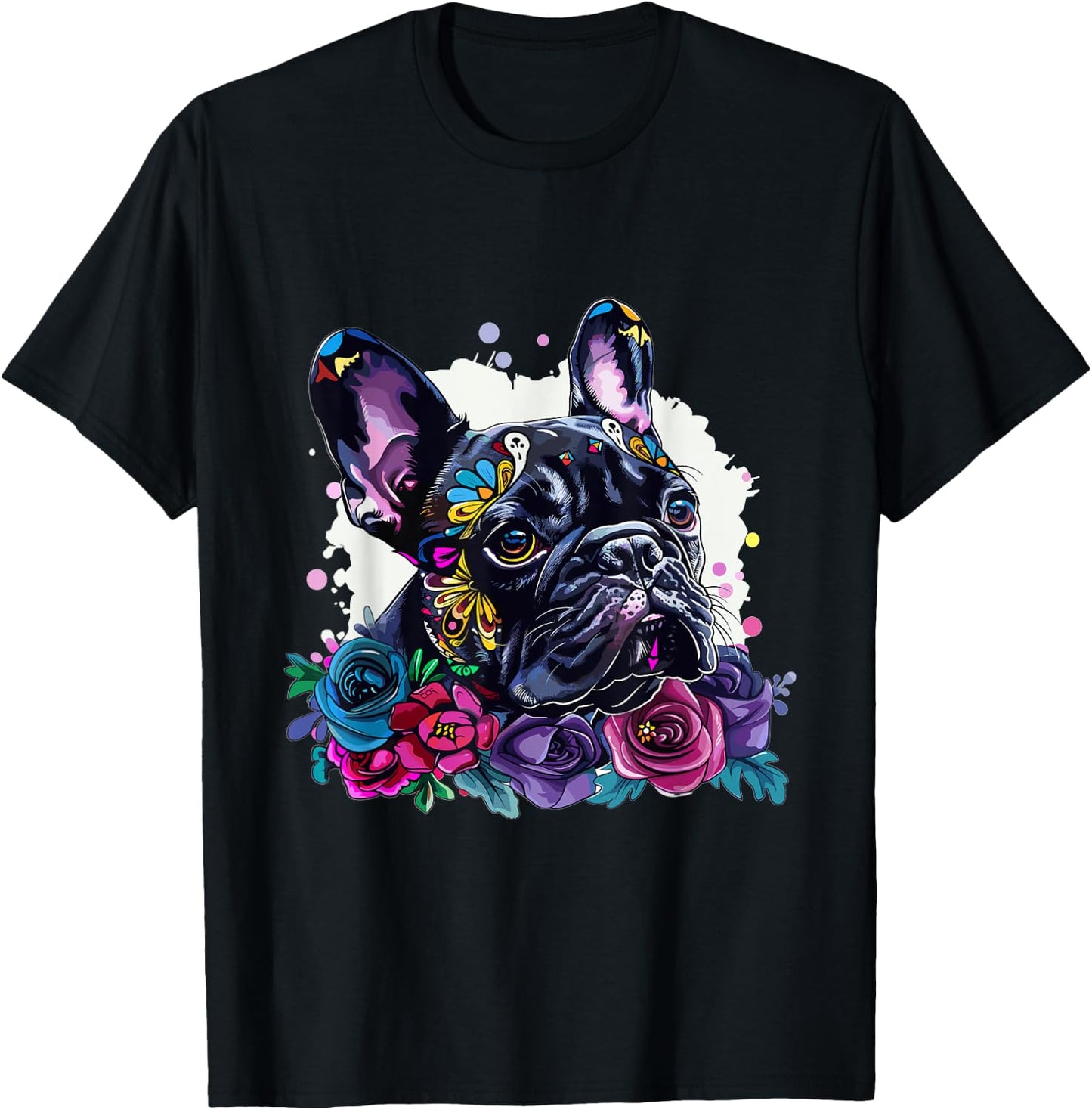 French Bulldog Sugar Skull Dia De Los Muertos Graphic T-Shirt - T-Shirt | Black