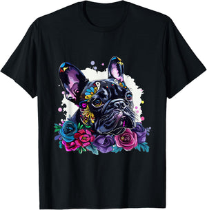 French Bulldog Sugar Skull Dia De Los Muertos Graphic T-Shirt - T-Shirt | Black