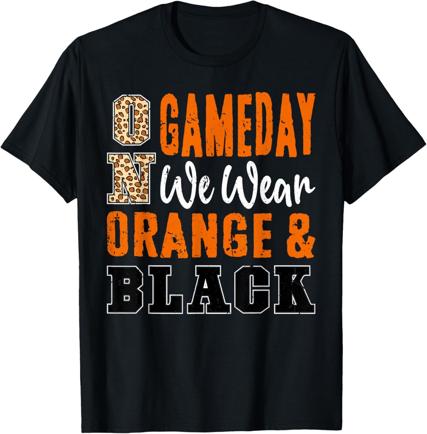 On Gameday Football We Wear Orange And Black School Spirit T-Shirt - T-Shirt | Black